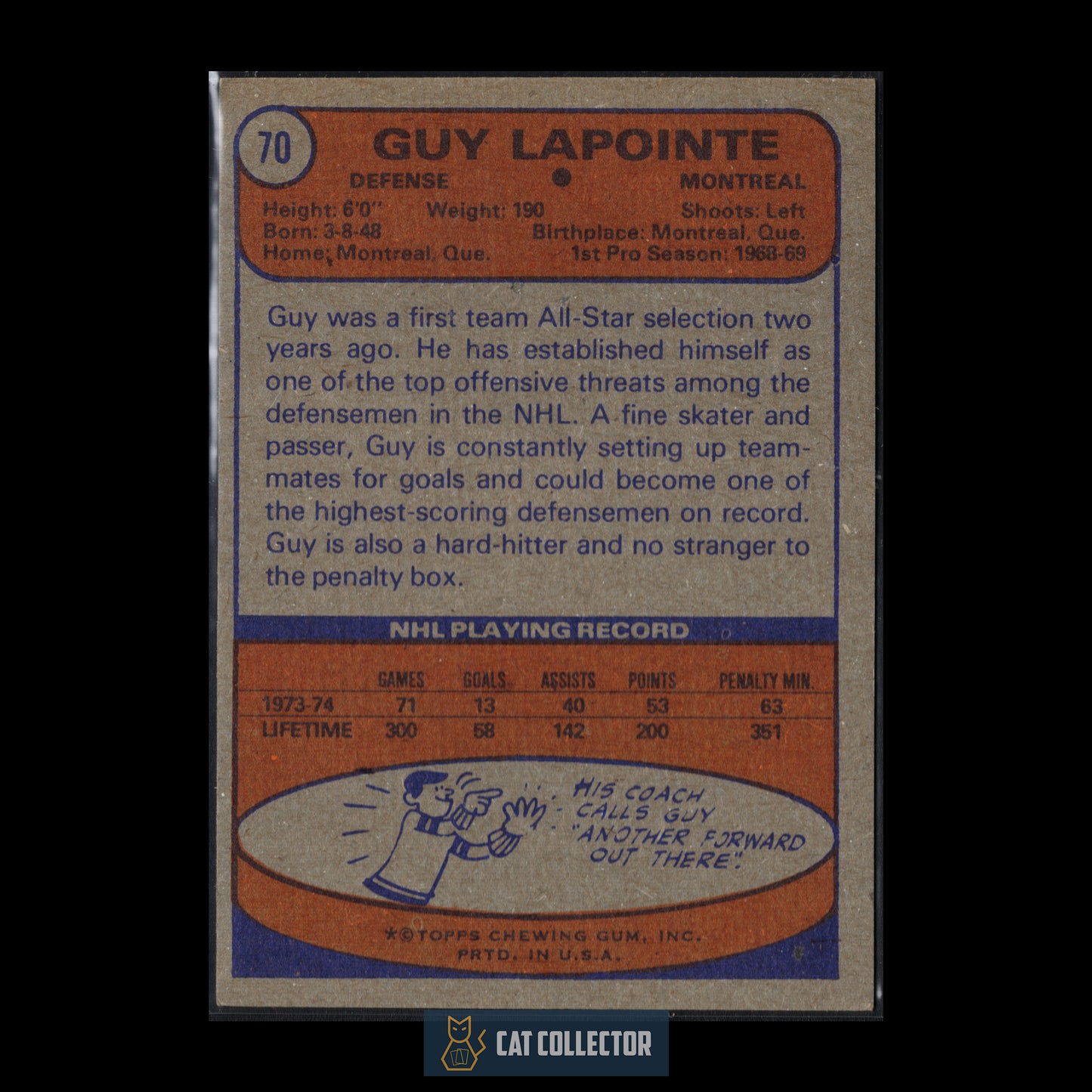 1974-75 Topps GUY LAPOINTE #70 Montreal Canadiens