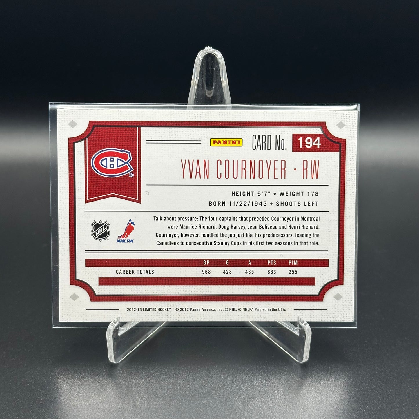 2012-13 Panini Limited YVAN COURNOYER #194 Captain SP /99