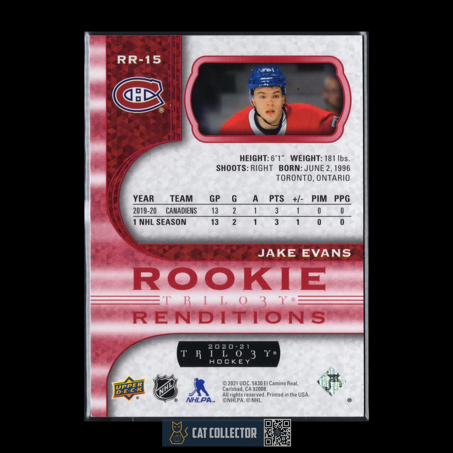 2020-21 Upper Deck Trilogy JAKE EVANS #RR-15 Red RC /799 Montreal Canadiens