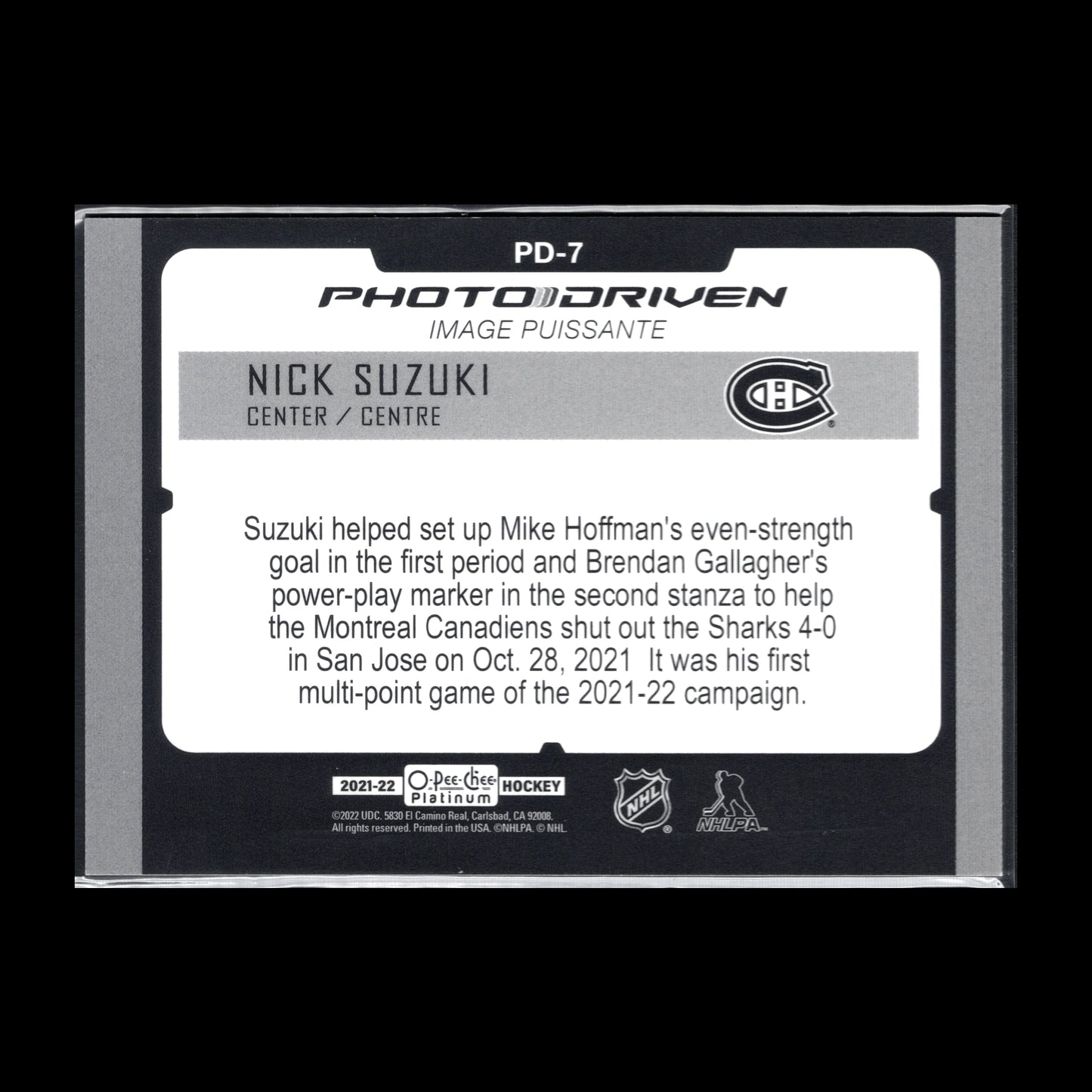 2021-22 O-Pee-Chee Platinum NICK SUZUKI #PD-7 Photo Driven