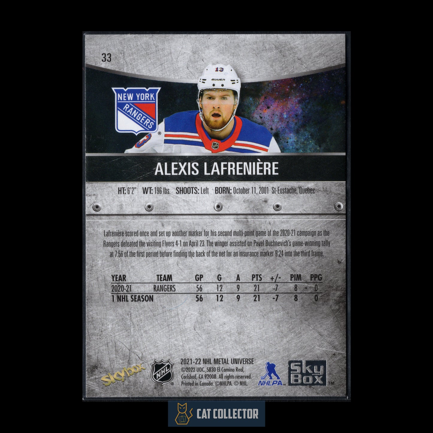 2021-22 SkyBox Metal Universe ALEXIS LAFRENIERE #33