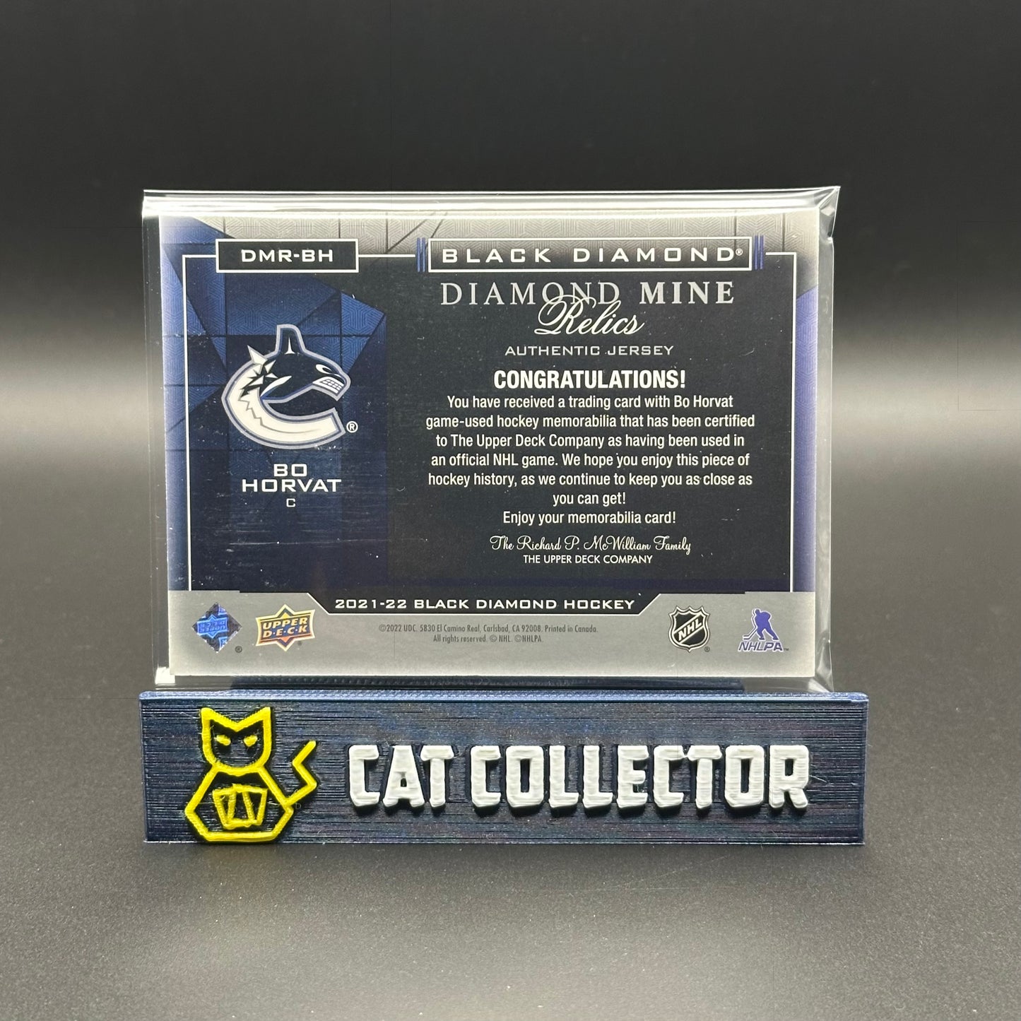 2021-22 UD Black Diamonds BO HORVAT #DMR-BH Diamond Mine Relics Jersey