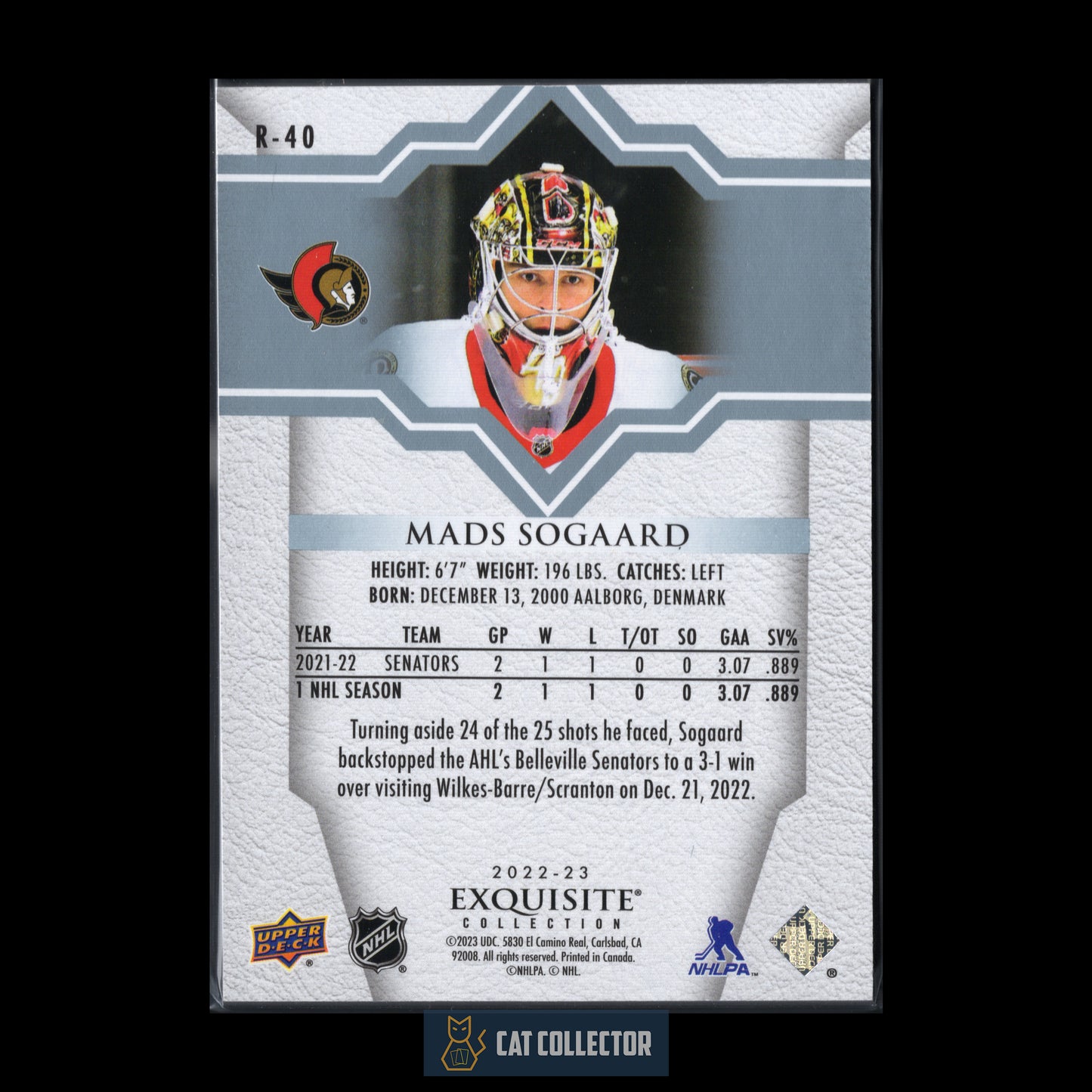 2022-23 Upper Deck Exquisite Collection MADS SOGAARD #R-40 Rookie Blue Spectrum RC /199