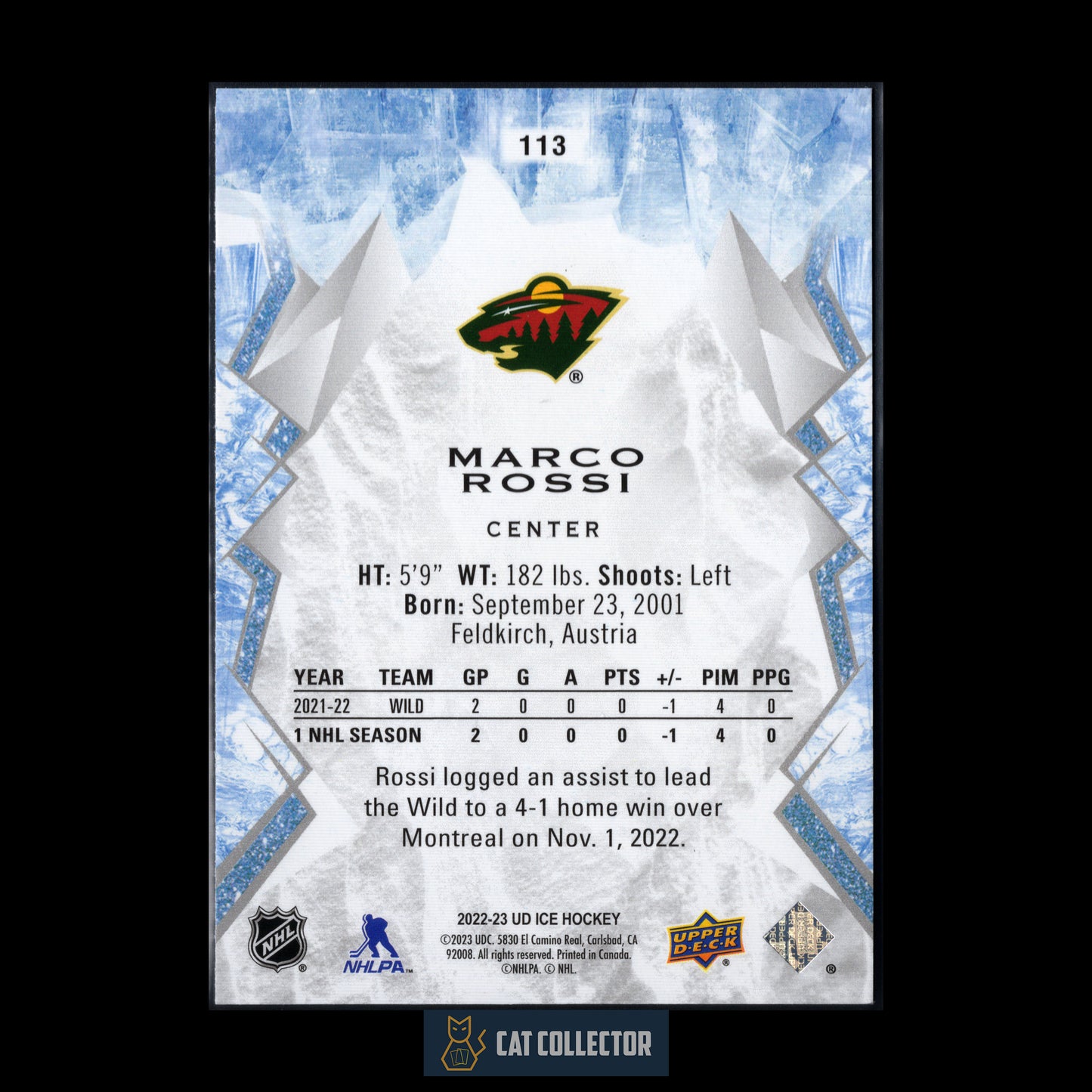 2022-23 Upper Deck Ice MARCO ROSSI #113 Rookie RC