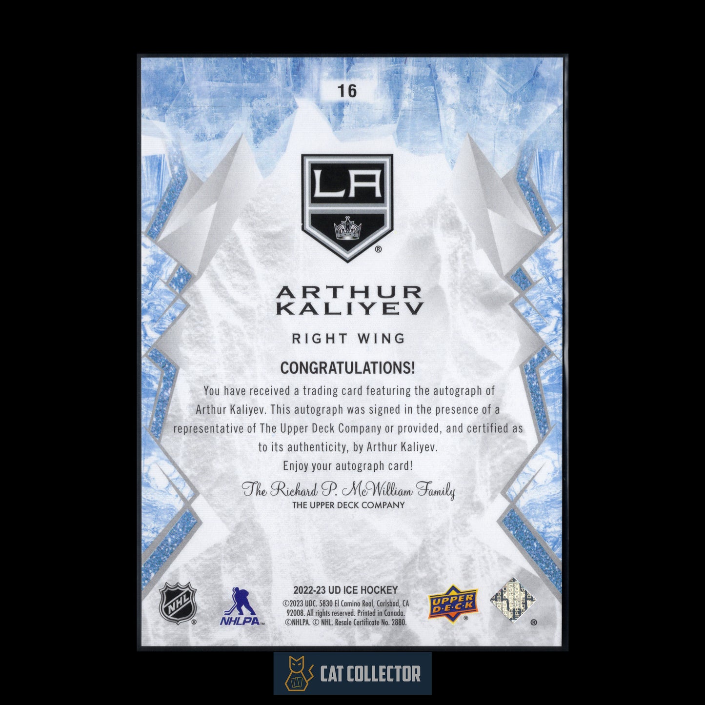 2022-23 Upper Deck Ice ARTHUR KALIYEV #16 White Snowflake Auto