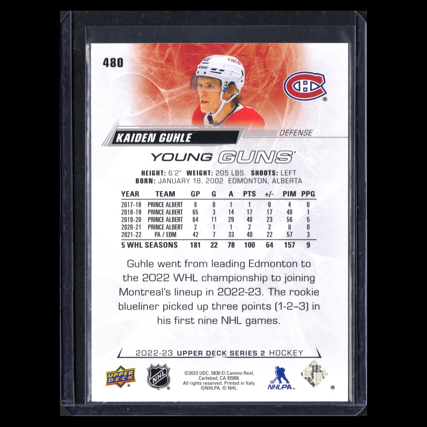 2022-23 Upper Deck Series 2 KAIDEN GUHLE #480 Young guns RC