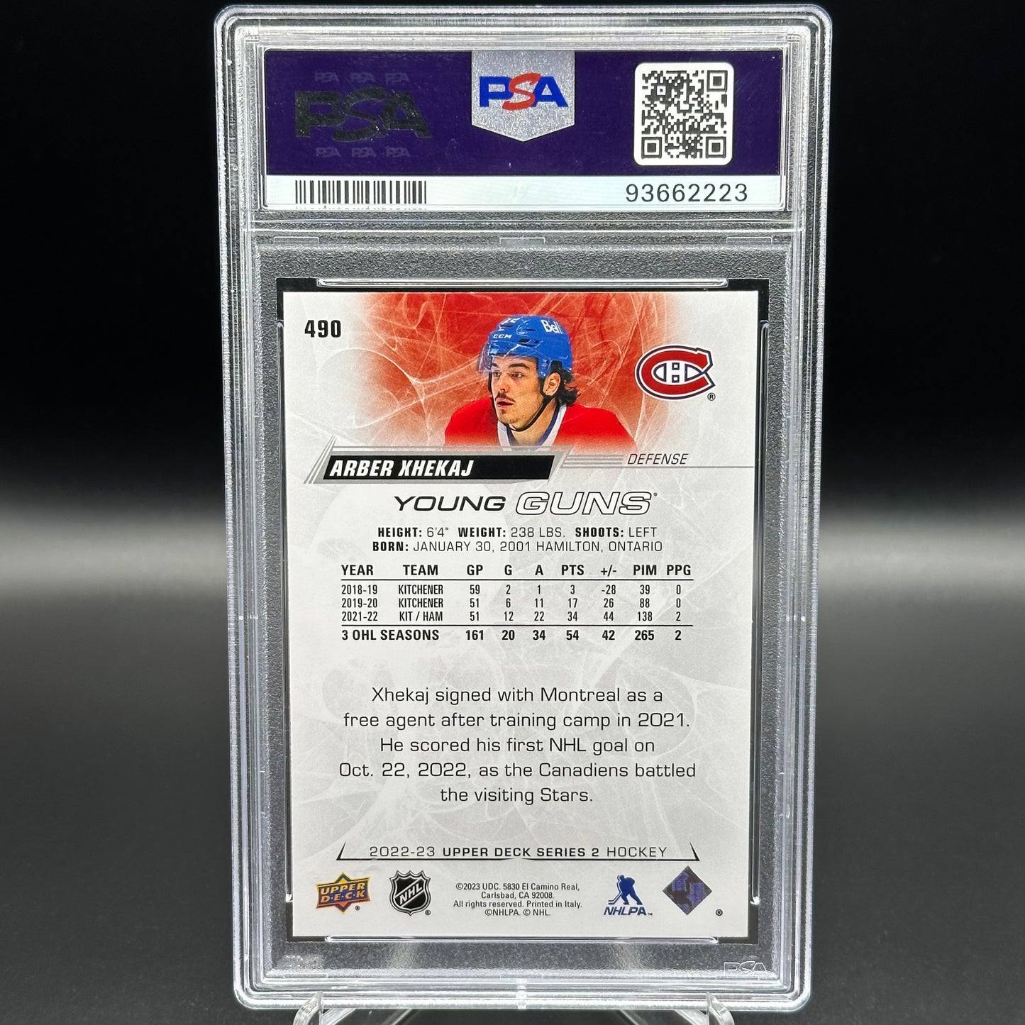 2022-23 Upper Deck Series 2 ARBER XHEKAJ #490 Young Guns RC PSA 9