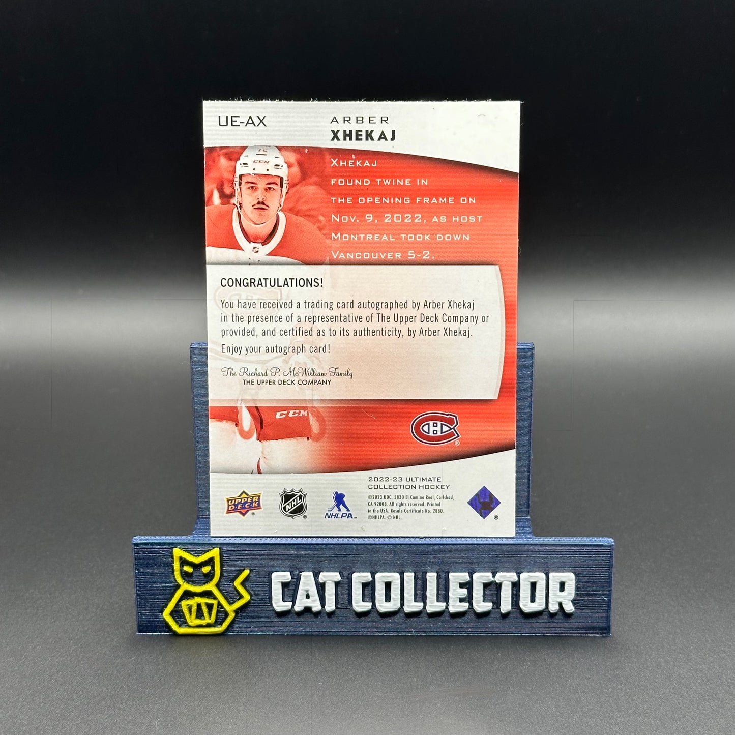 2022-23 Upper Deck Ultimate Collection ARBER XHEKAJ #UE-AX Ultimate Emblems Auto RC