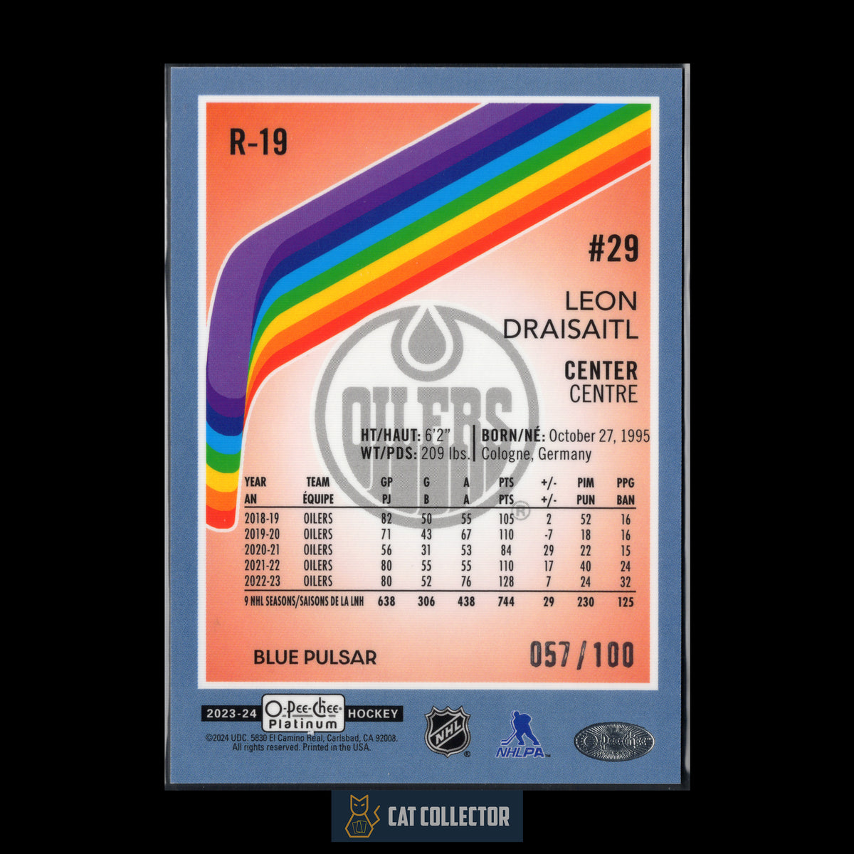 2023-24 O-Pee-Chee Platinum LEON DRAISAITL #R-19 Retro Blue Pulsar /100