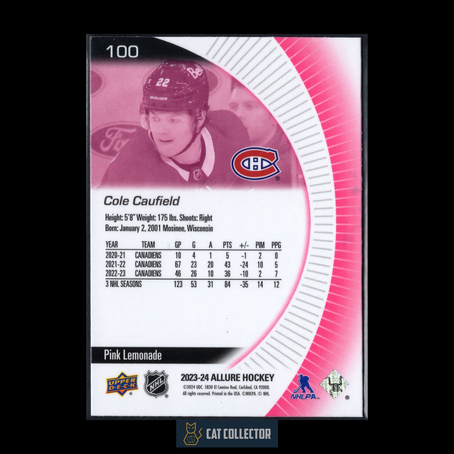 2023-24 Upper Deck Allure COLE CAUFIELD #100 Pink Lemonade