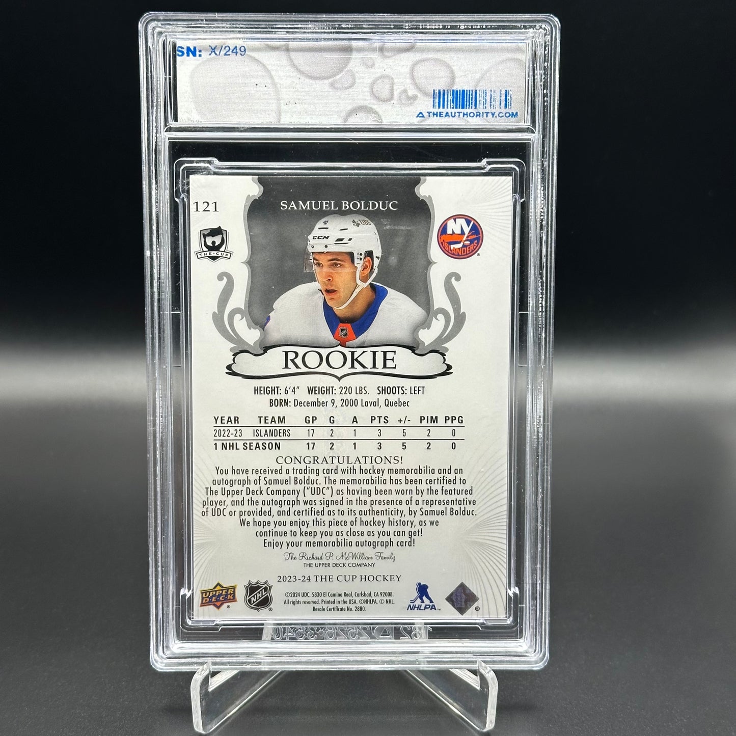 2023-24 Upper Deck The Cup SAMUEL BOLDUC #121 Rookie Auto Patch RC /249