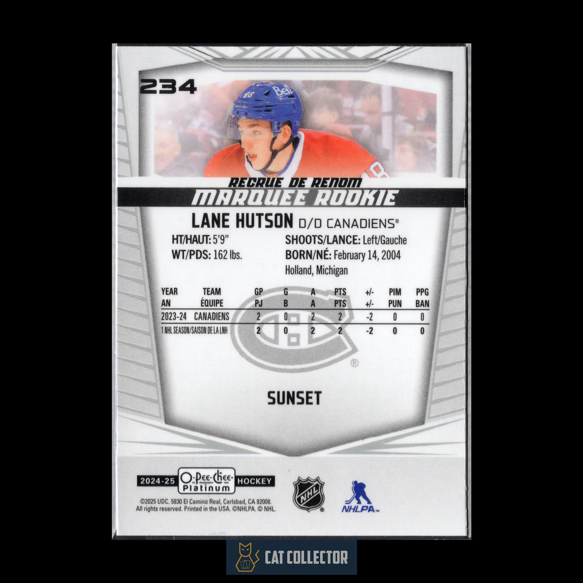 2024-25 O-Pee-Chee Platinum LANE HUTSON #234 Marquee Rookie Sunset RC