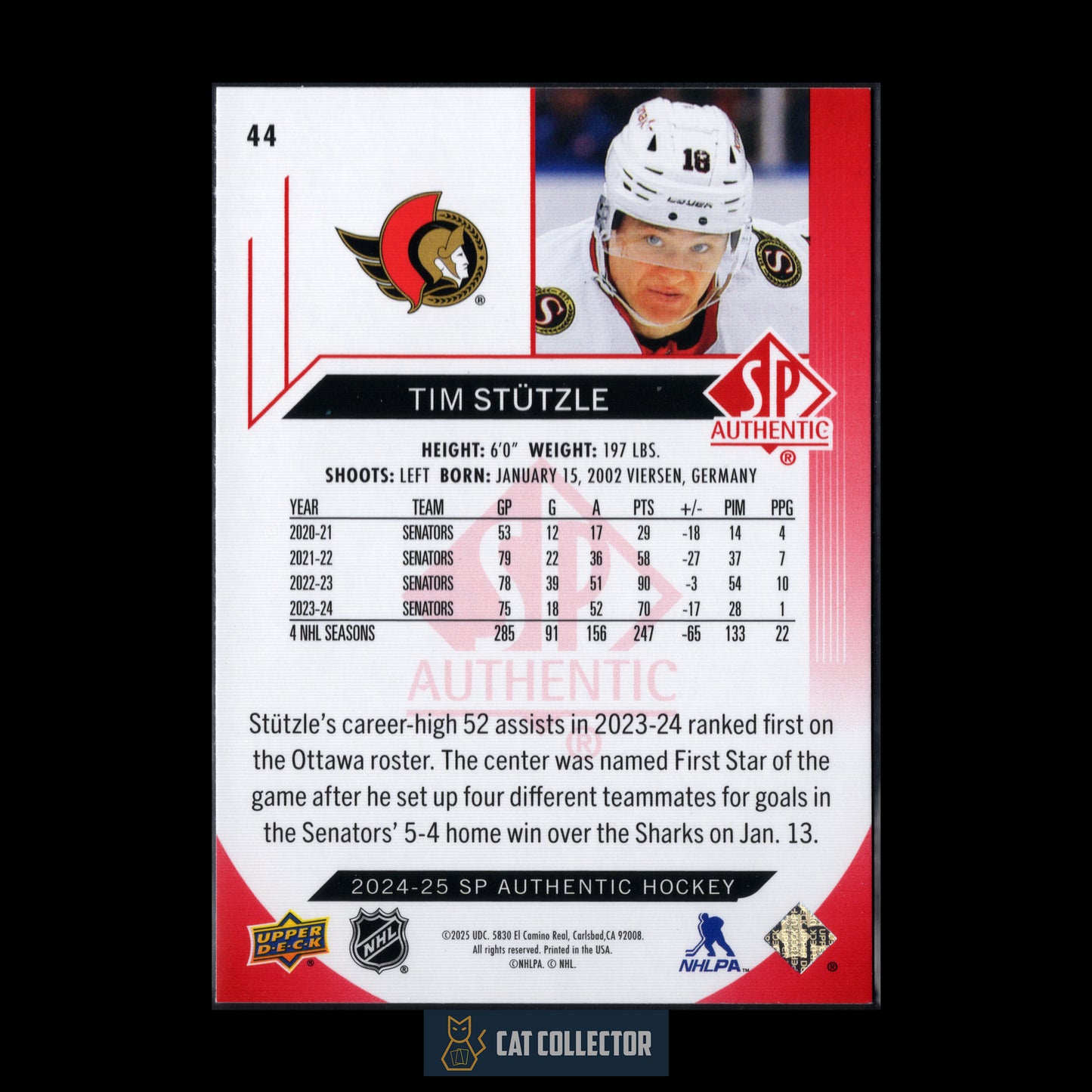 2024-25 UD SP Authentic TIM STUTZLE #44 Limited Red