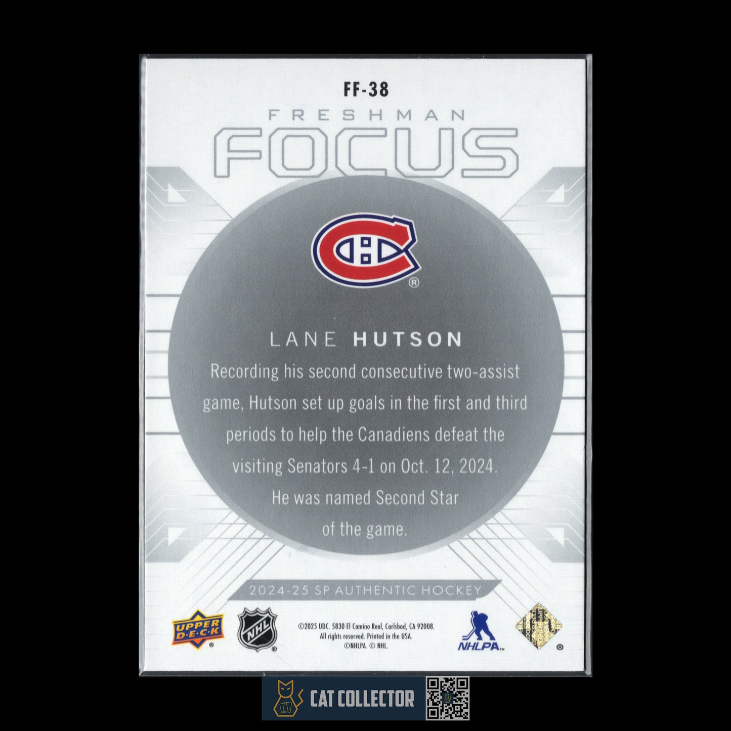 2024-25 UD SP Authentic LANE HUTSON #FF-38 Freshman Focus RC Montreal Canadiens