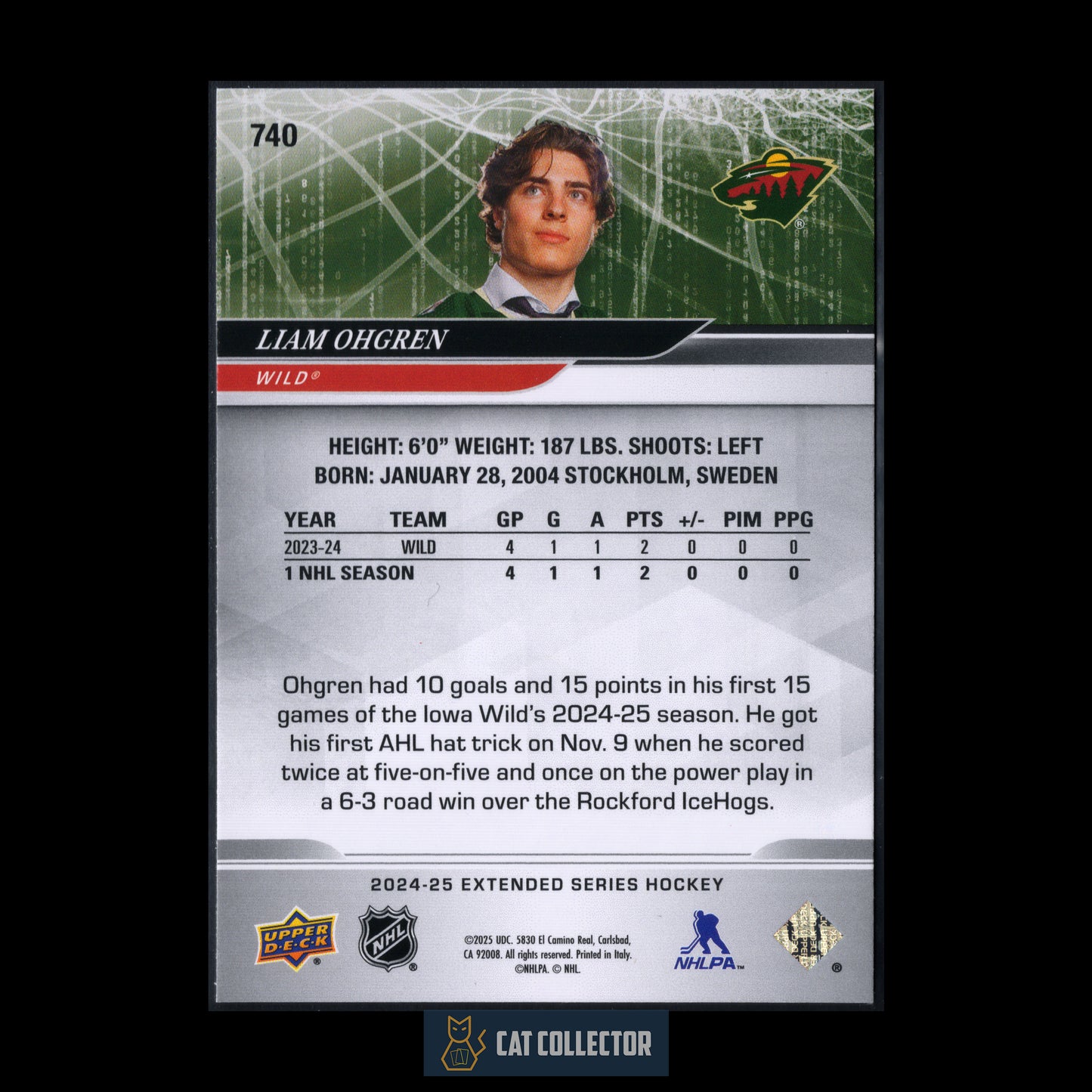 2024-25 Upper Deck Extended series LIAM OHGREN #740 1st Round Draft RC