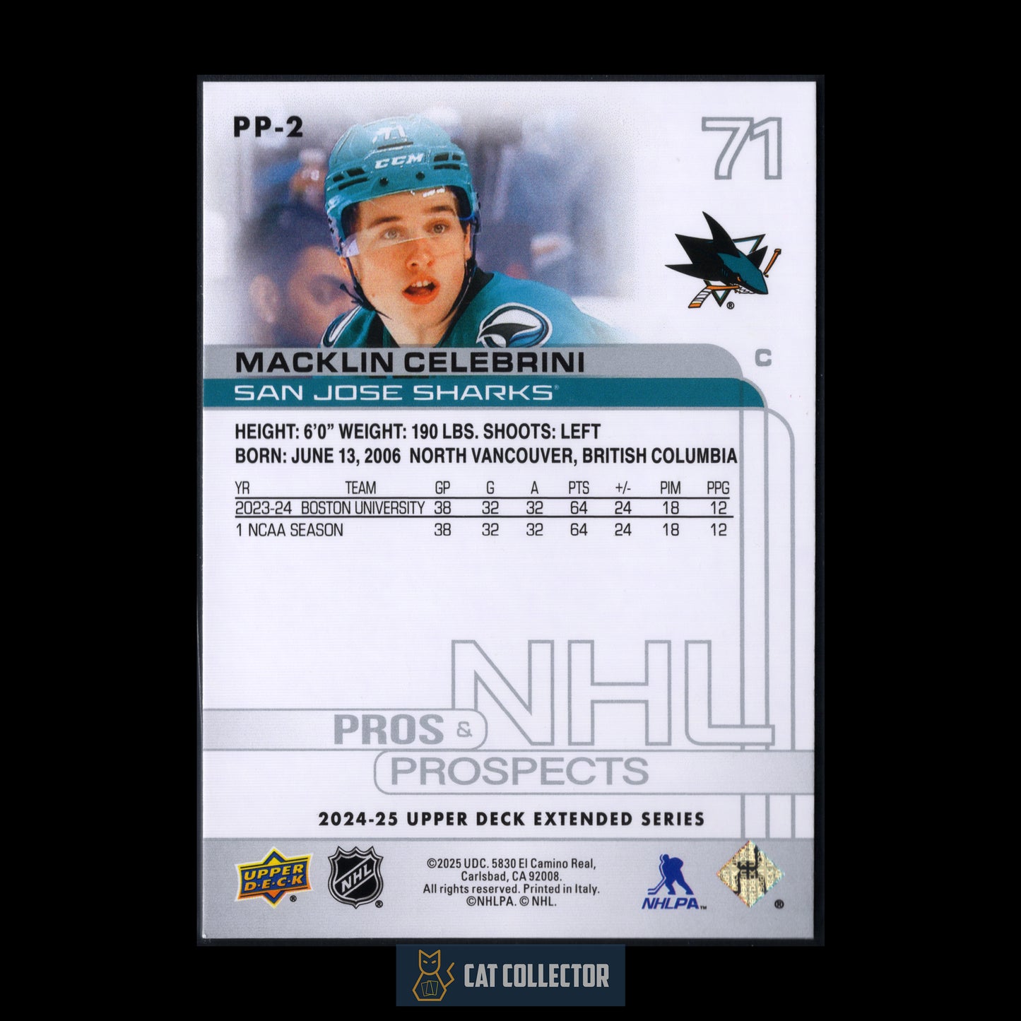 2024-25 Upper Deck Extended series MACKLIN CELEBRINI #PP-2 Pros & Prospects RC