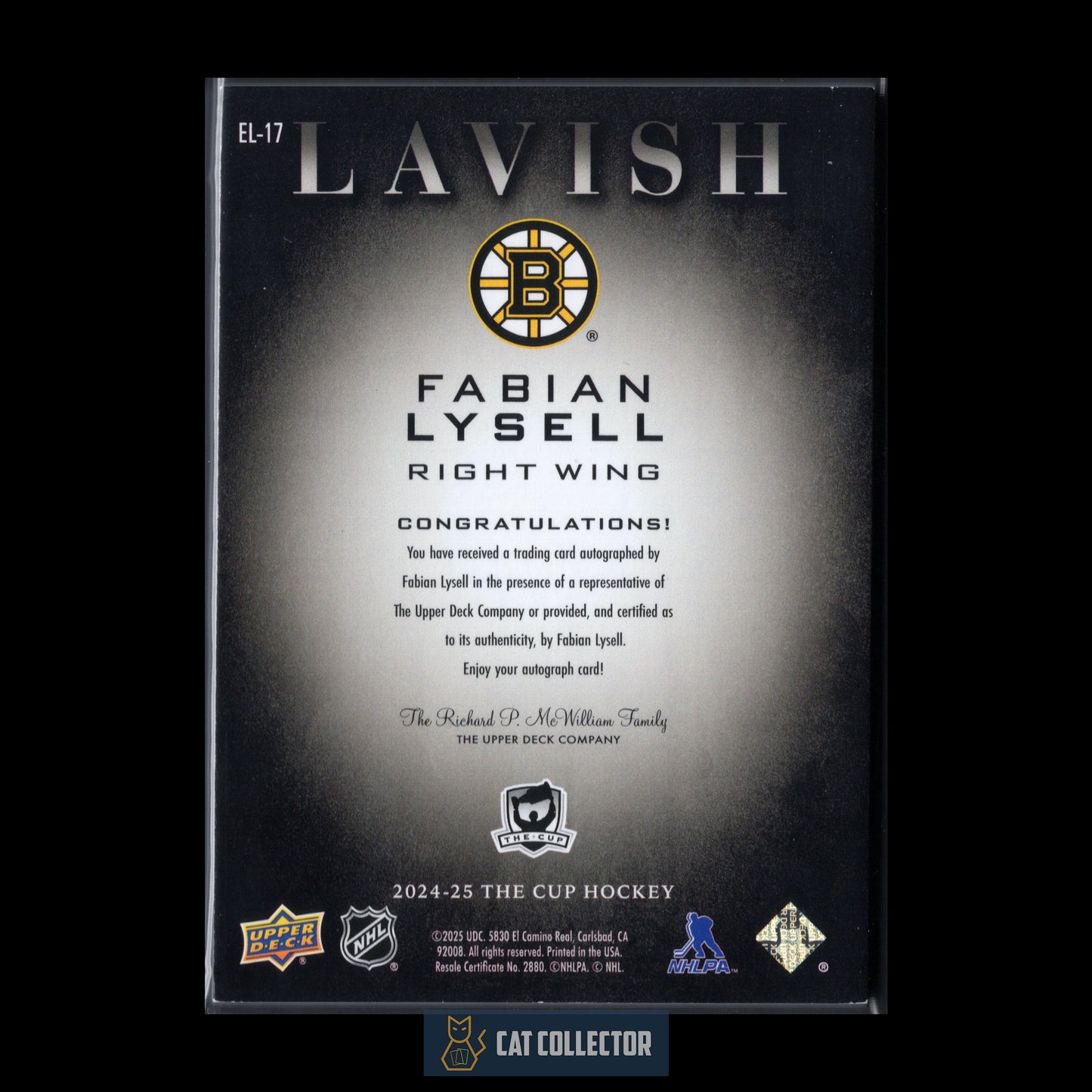 2024-25 UD The Cup FABIAN LYSELL #EL-17 Lavish RC /25 Auto