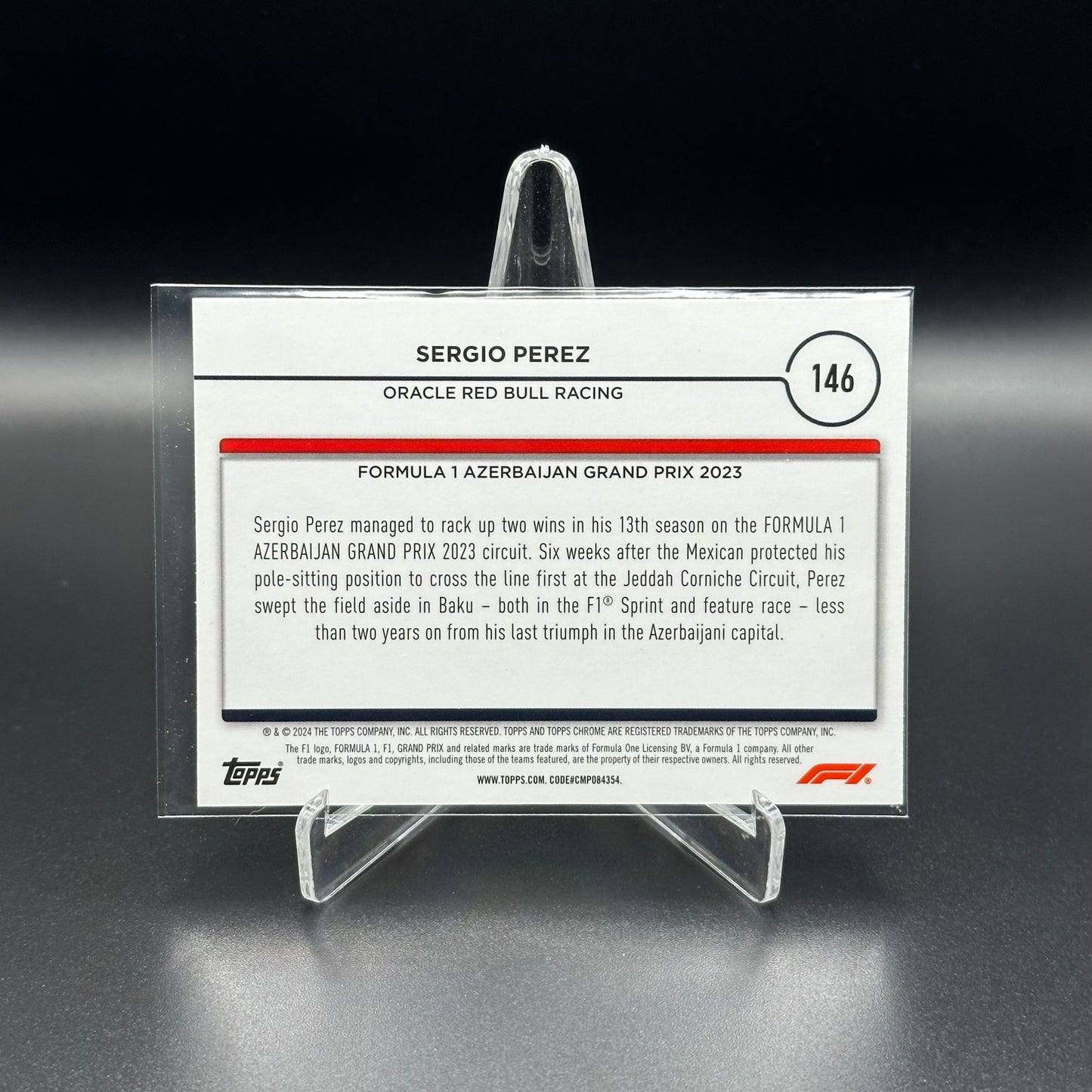 2024 Topps Chrome Formula 1 SERGIO PEREZ #146 Black and White RayWave Refractor