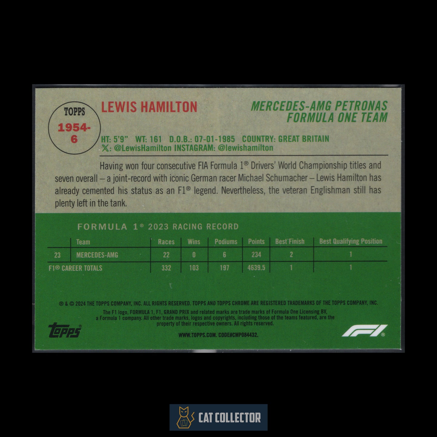 2024 Topps Chrome Formula 1 LEWIS HAMILTON #1954-6 Retro