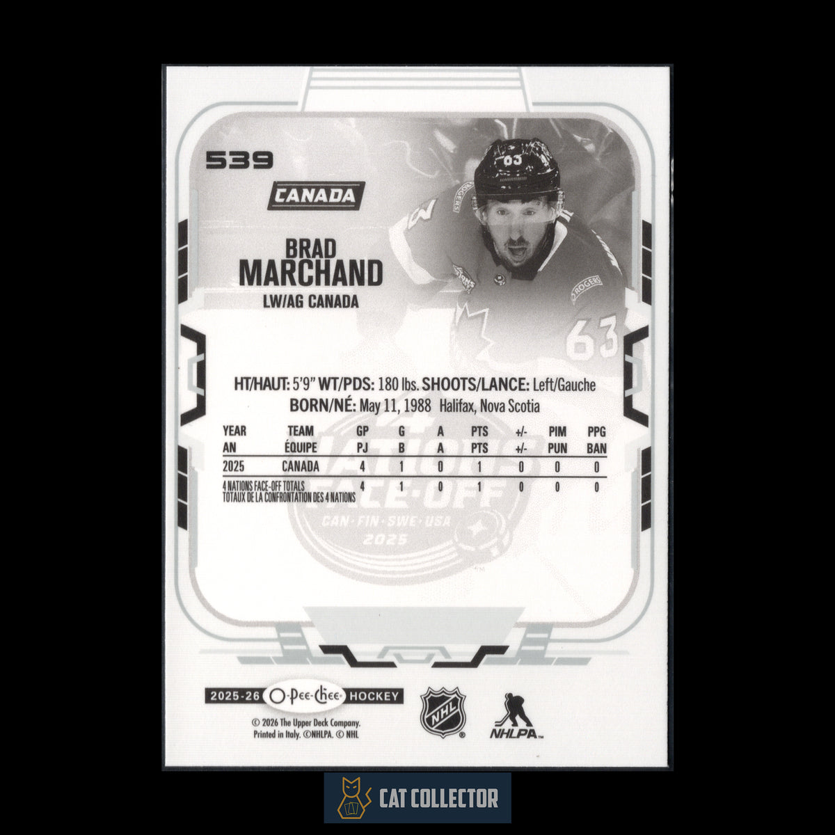 2025-26 O-Pee-Chee Hockey BRAD MARCHAND #539 4 Nations Face-Off