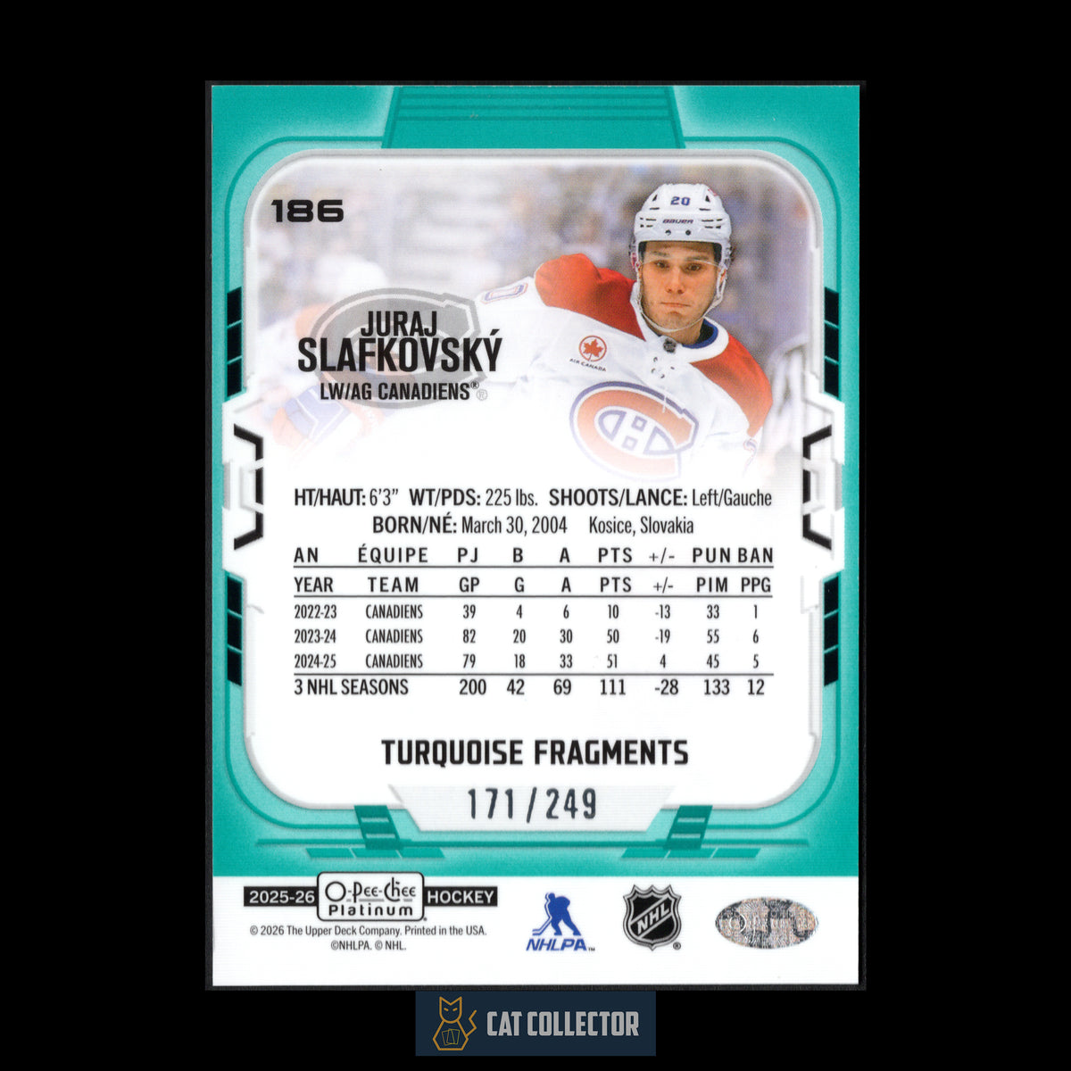 2025-26 O-Pee-Chee Platinum JURAJ SLAFKOVSKY #186 Turquoise Fragments /249