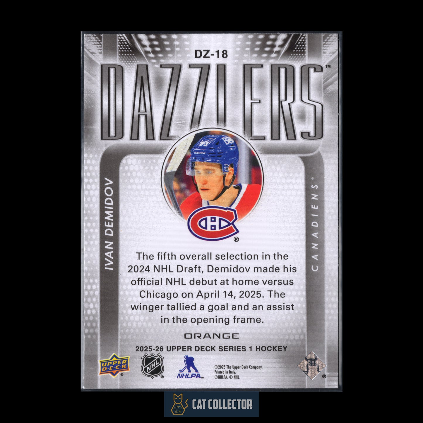 2025-26 Upper Deck Series 1 IVAN DEMIDOV #DZ-18 Dazzlers Orange RC