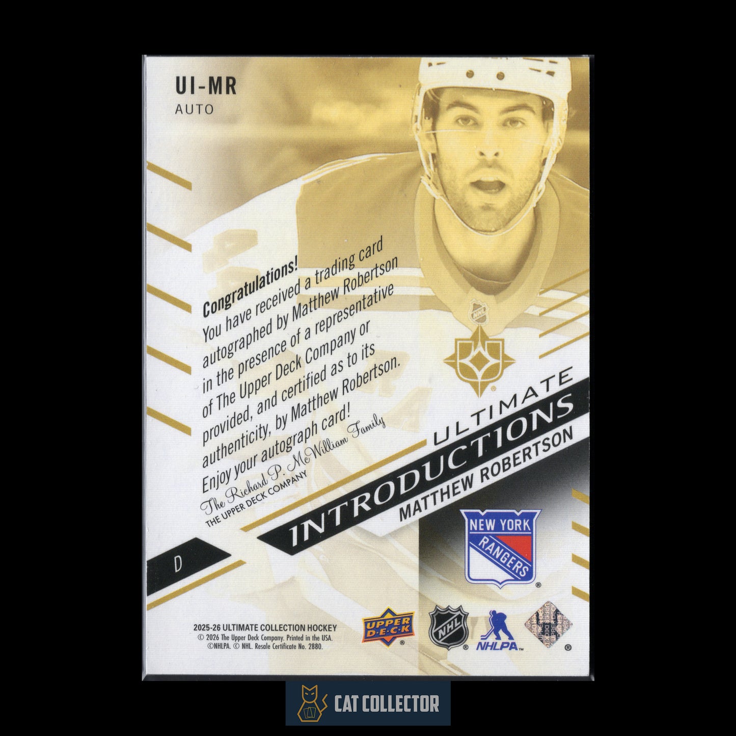 2025-26 UD Ultimate Collection MATTHEW ROBERTSON #UI-MR Ultimate Introductions Auto RC