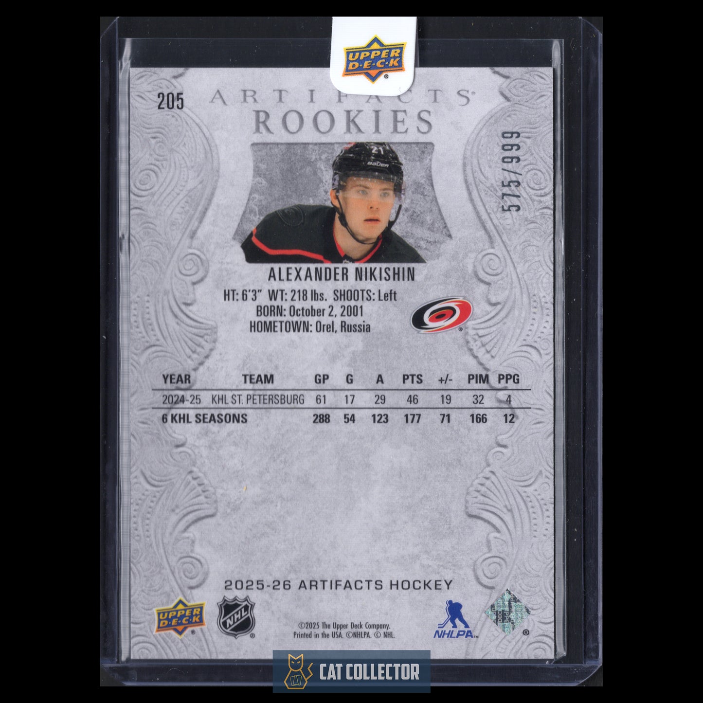 2025-26 Upper Deck Artifacts ALEXANDER NIKISHIN #205 Rookie Redemption RC /999