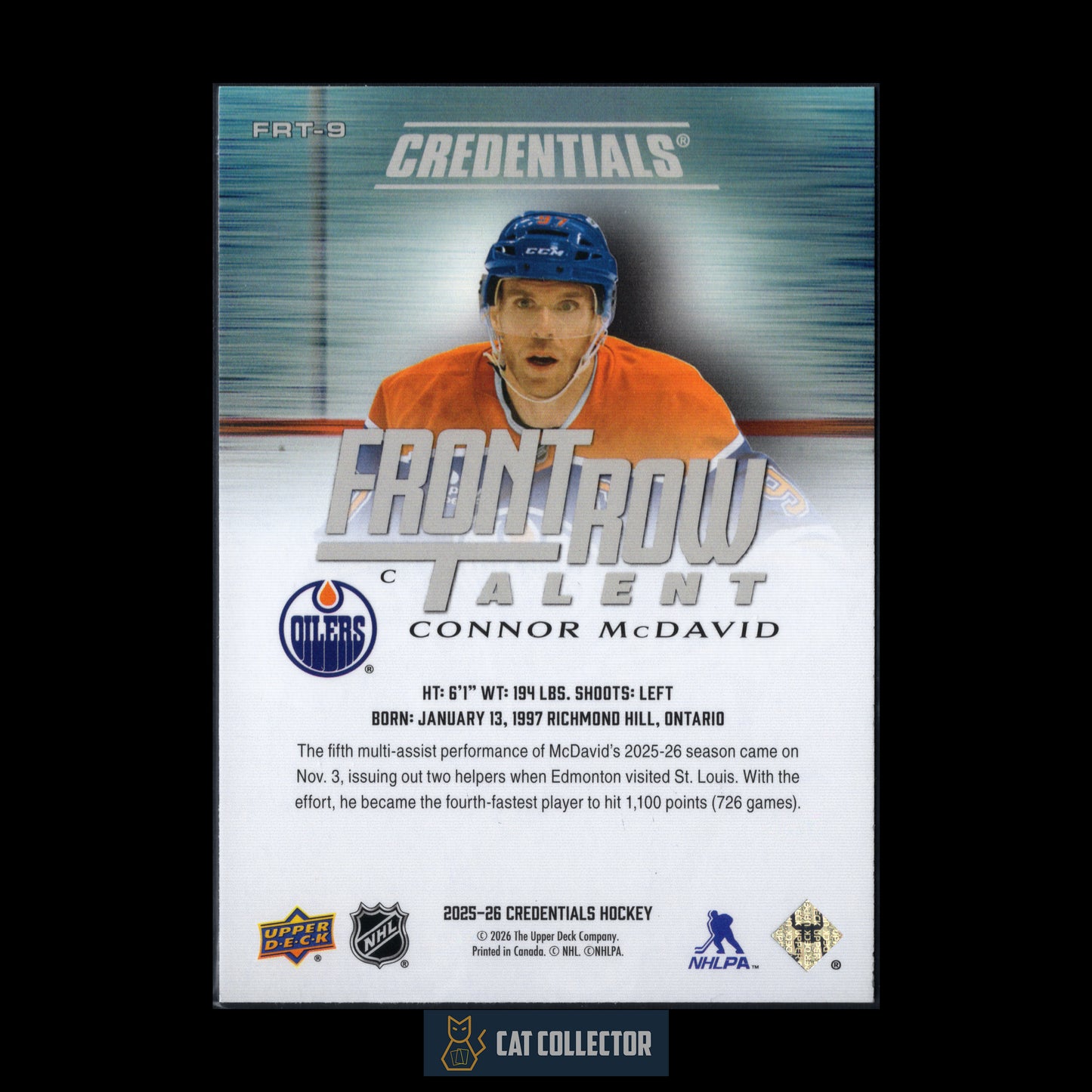 2025-26 Upper Deck Credentials CONNOR MCDAVID #FRT-9 Front Row Talent