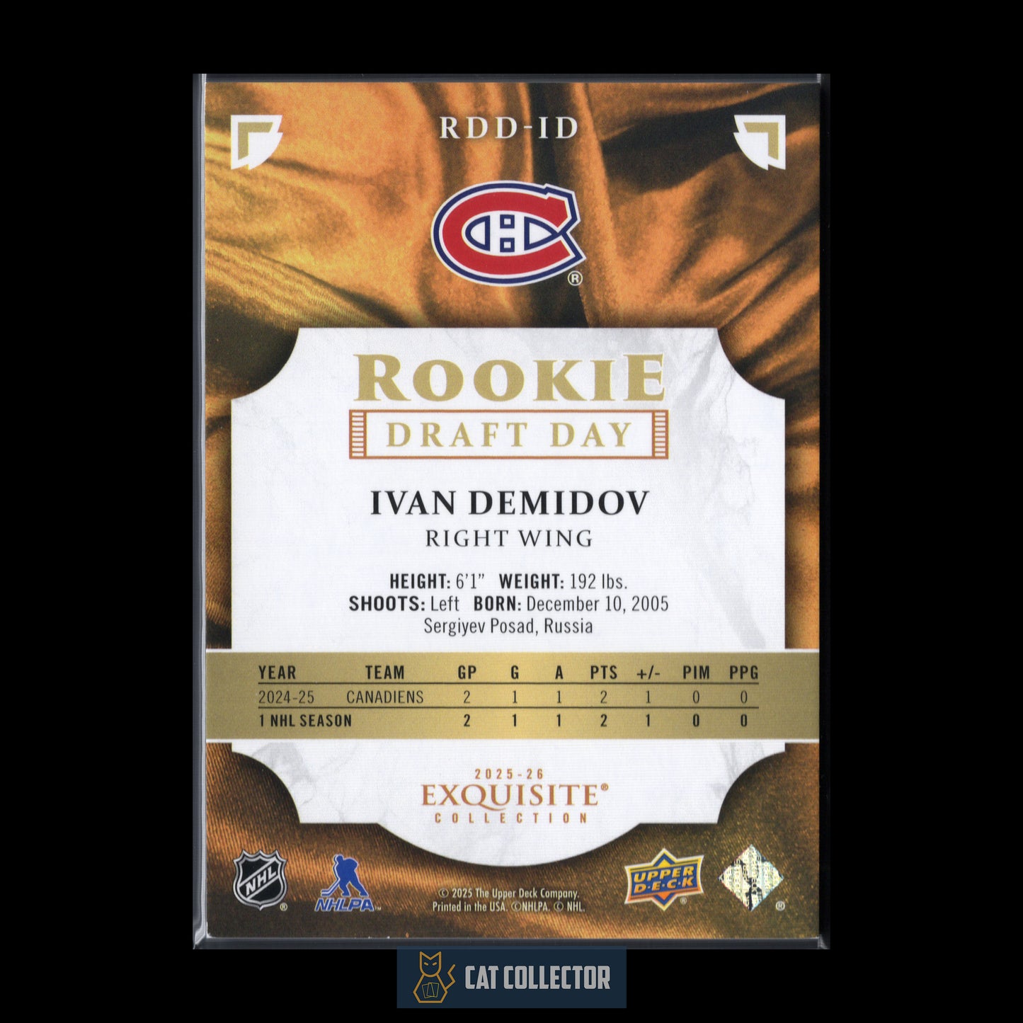 2025-26 Upper Deck Exquisite Collection IVAN DEMIDOV #RDD-ID Rookie Draft Day RC /349