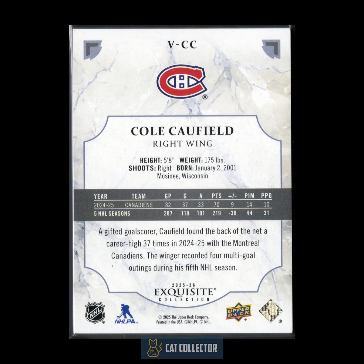 2025-26 UD Exquisite Collection COLE CAUFIELD #V-CC /399