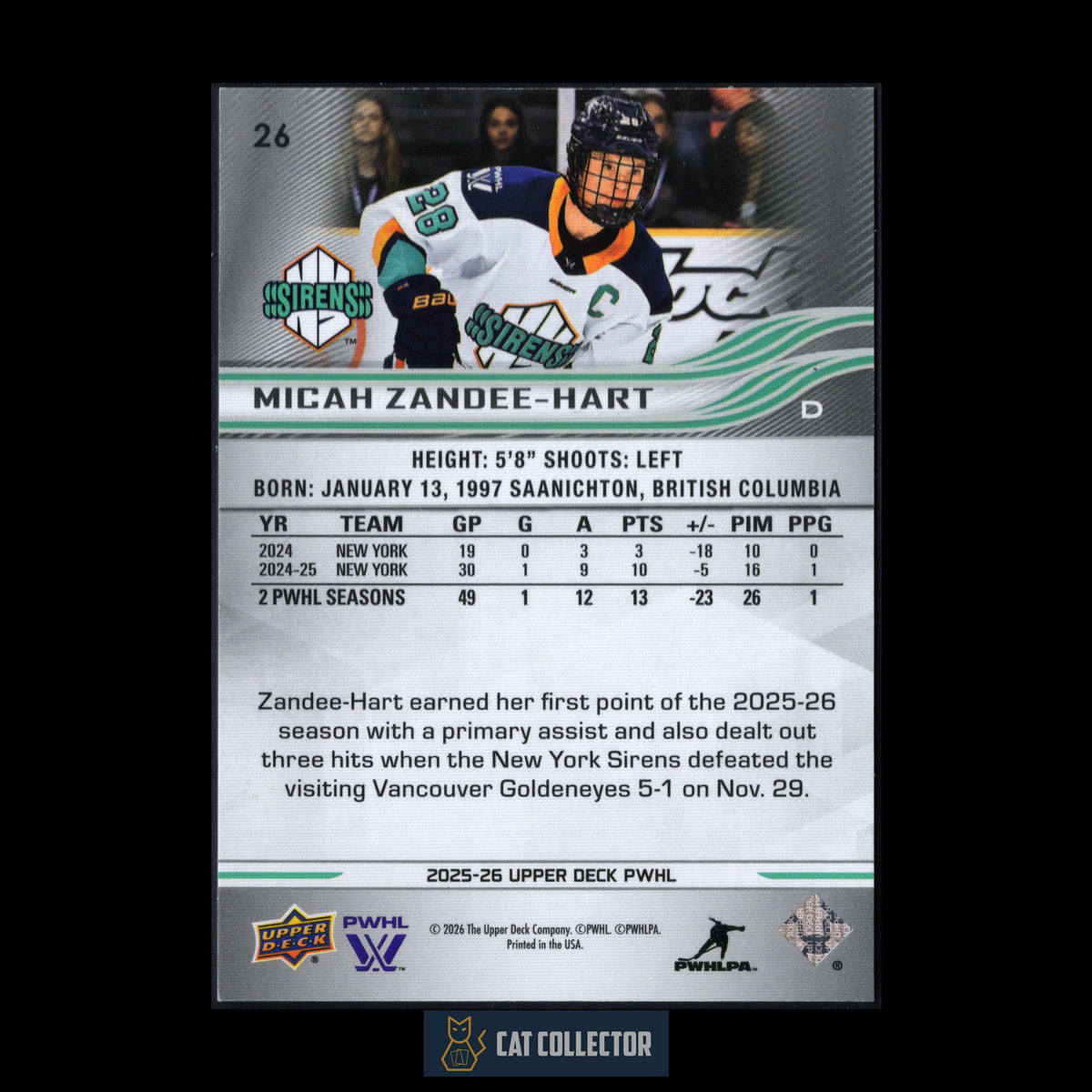 2025-26 UD PWHL MICAH ZANDEE-HART #26 Deluxe /250