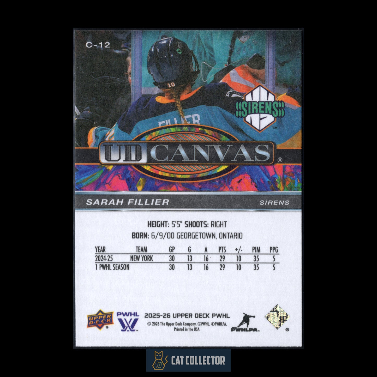 2025-26 UD PWHL SARAH FILLIER #C-12 UD Canvas