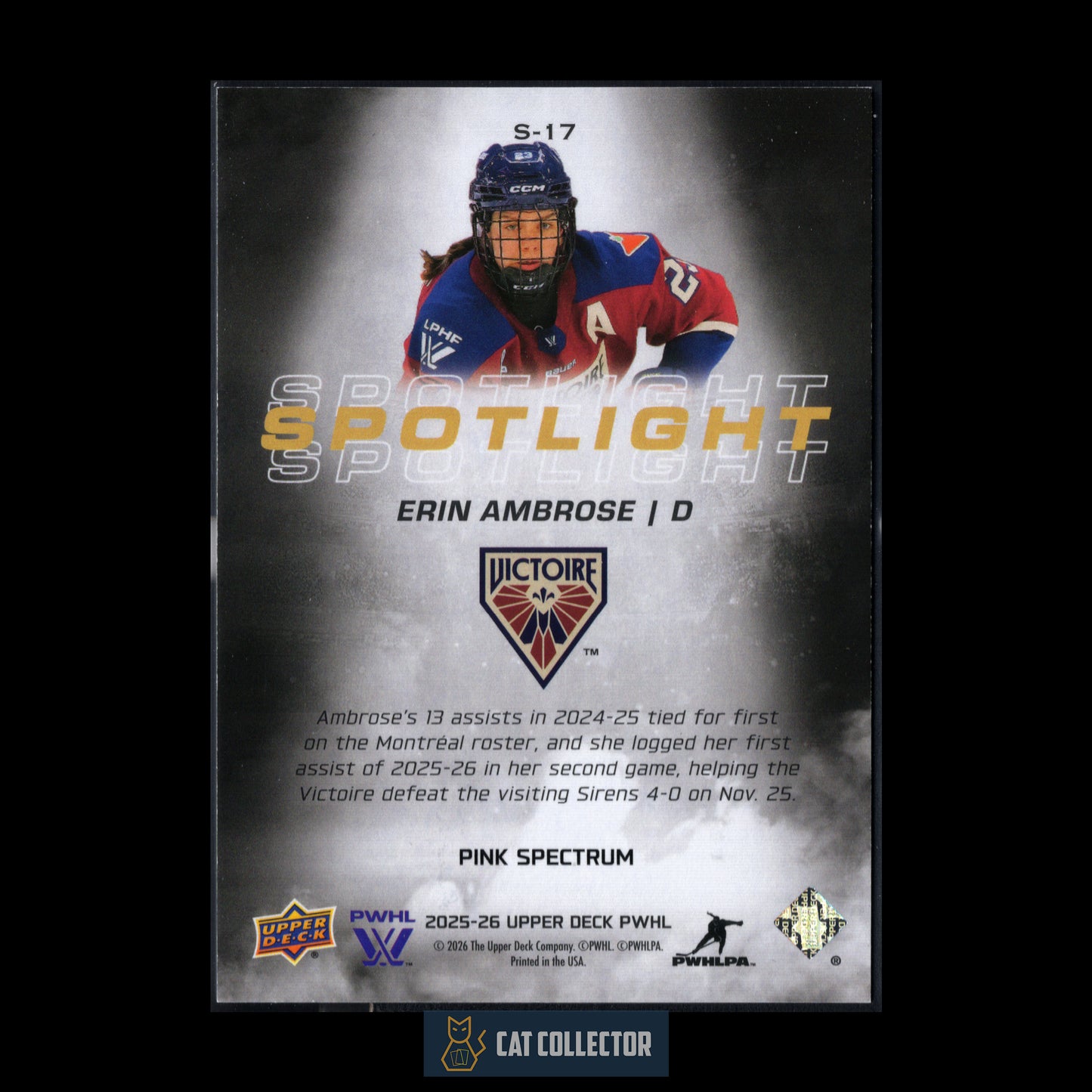 2025-26 UD PWHL ERIN AMBROSE #S-17 Spotlight Pink Spectrum /399