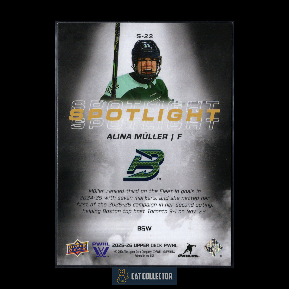 2025-26 UD PWHL ALINA MULLER #S-22 Spotlight B&W