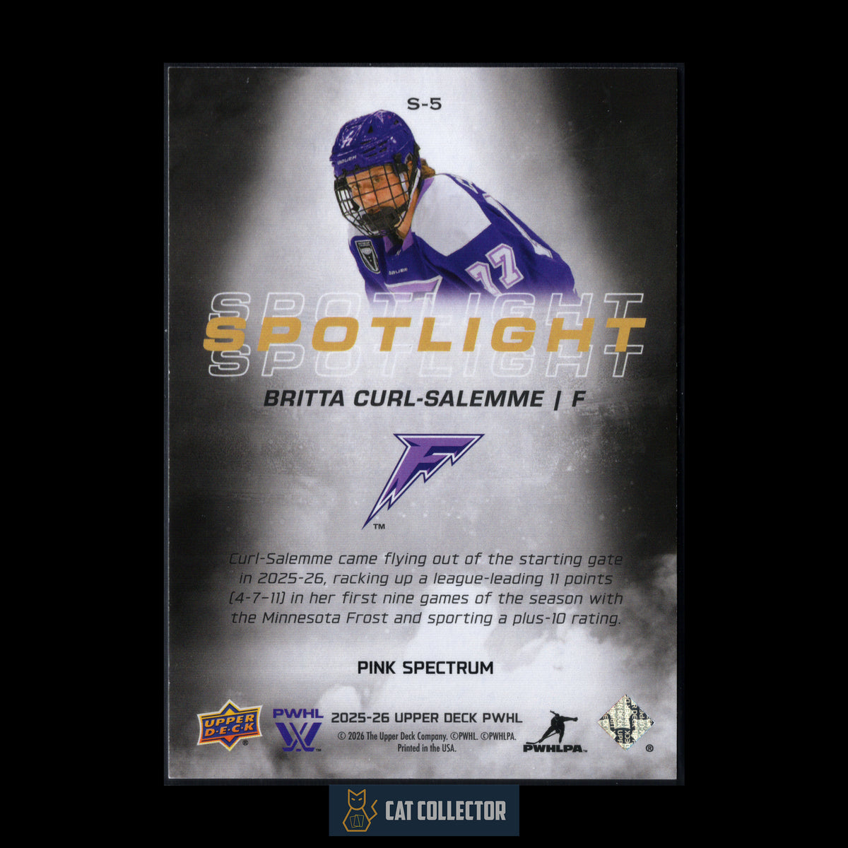 2025-26 UD PWHL BRITTA CURL-SALEMME #S-5 Spotlight Pink Spectrum /399