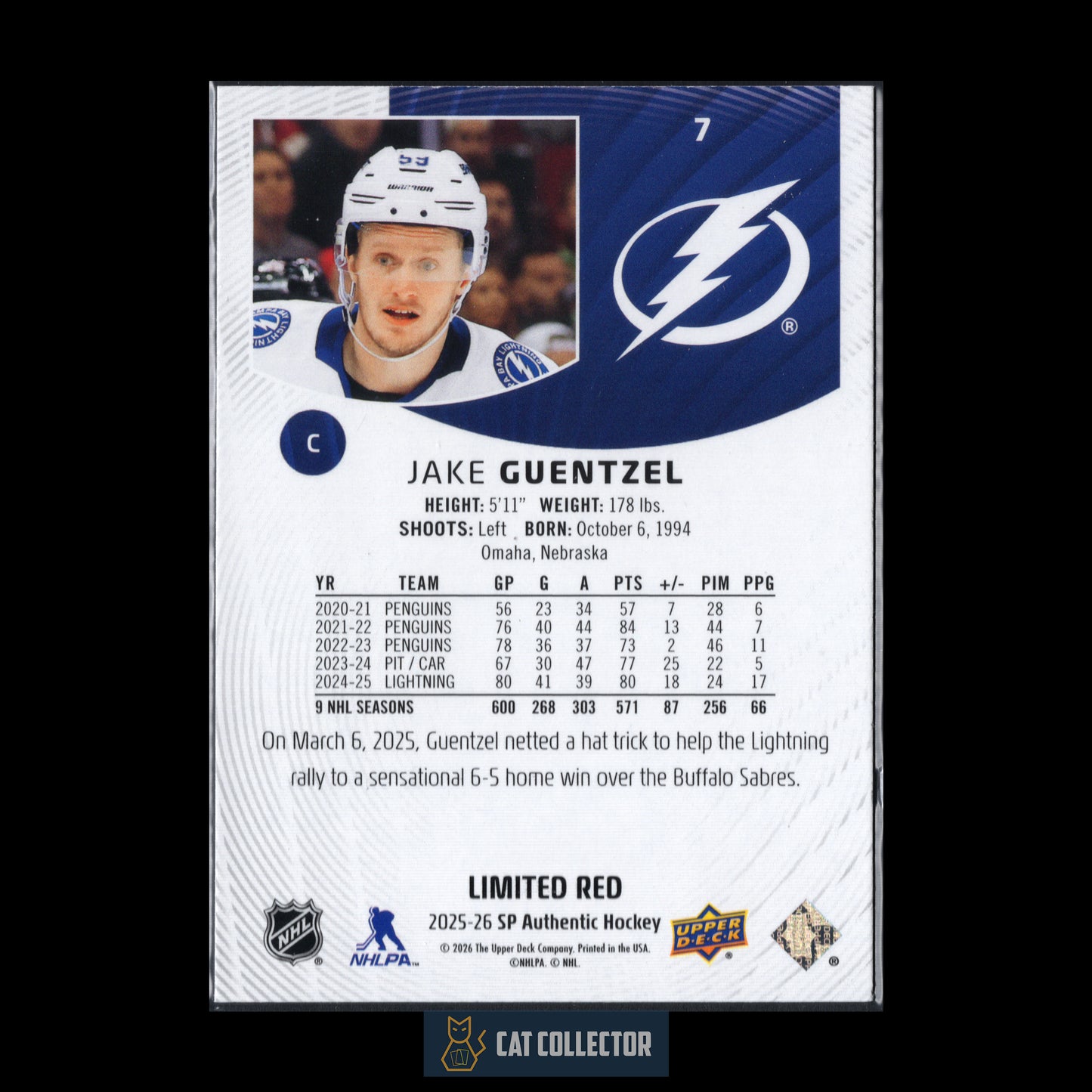 2025-26 UD SP Authentic JAKE GUENTZEL #7 Limited Red