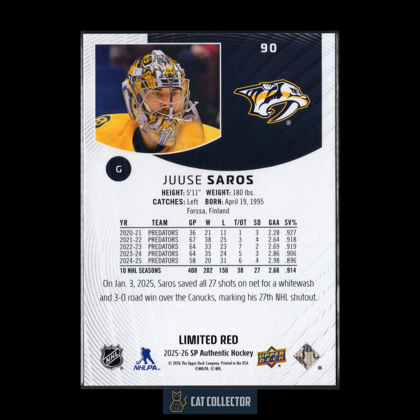 2025-26 UD SP Authentic JUUSE SAROS #90 Limited Red
