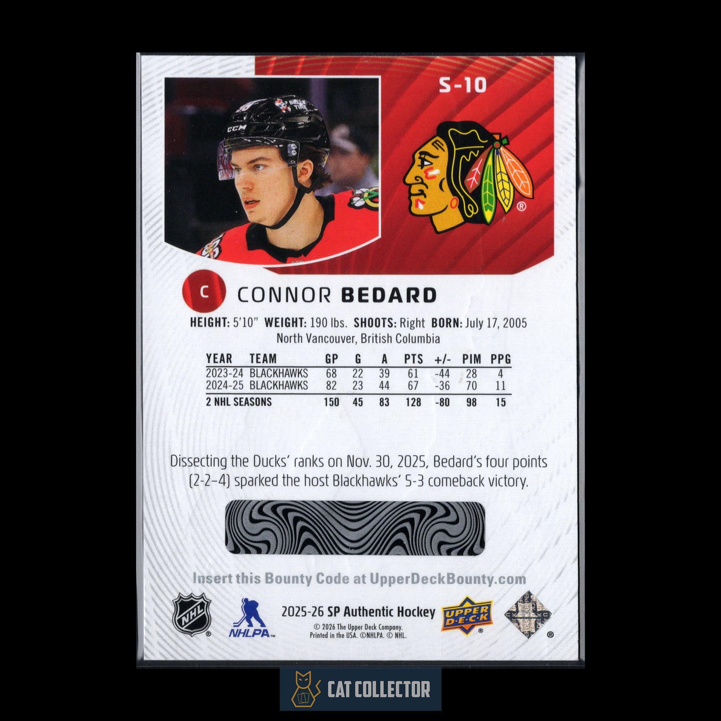 2025-26 UD SP Authentic CONNOR BEDARD #S-10 Spectrum FX Bounty UNSCRATCHED