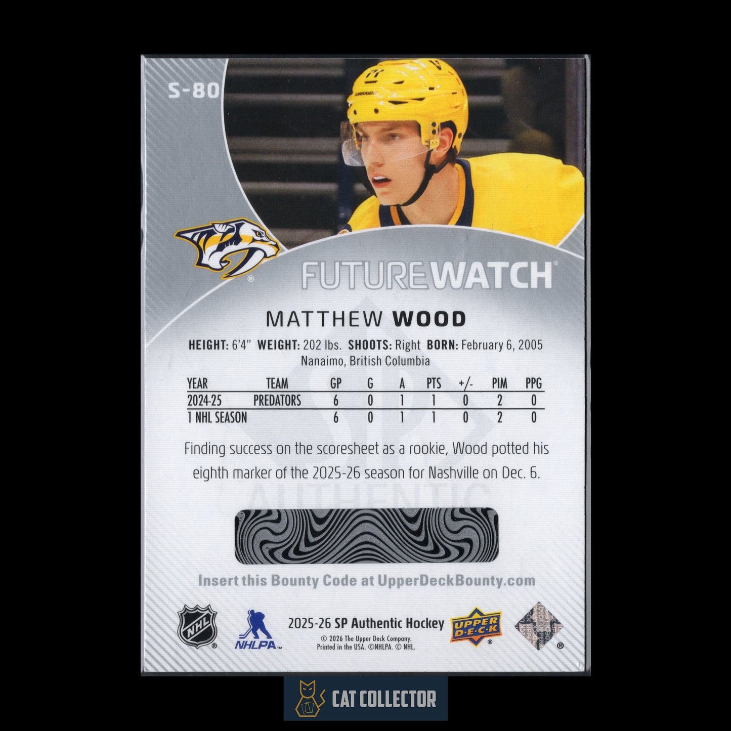2025-25 UD SP Authentic MATTHEW WOOD #S-80 Future Watch Spectrum FX Level 2 Bounty RC UNSCRATCHED