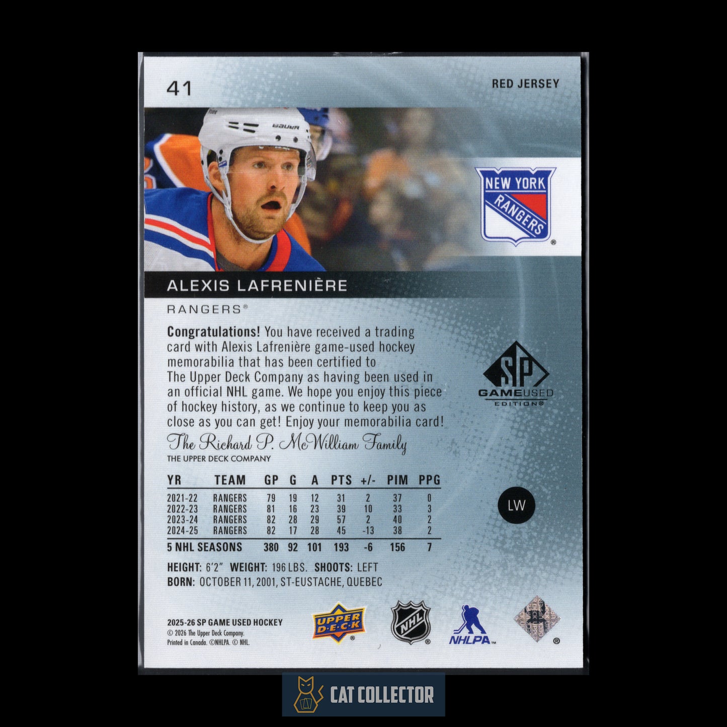 2025-26 Upper Deck SP Game Used ALEXIS LAFRENIERE #41 Red Jersey