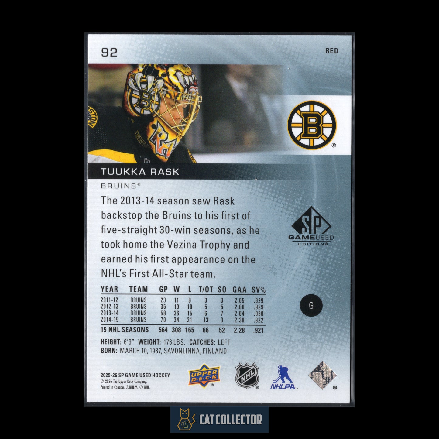 2025-26 Upper Deck SP Game Used TUUKKA RASK #92 Red