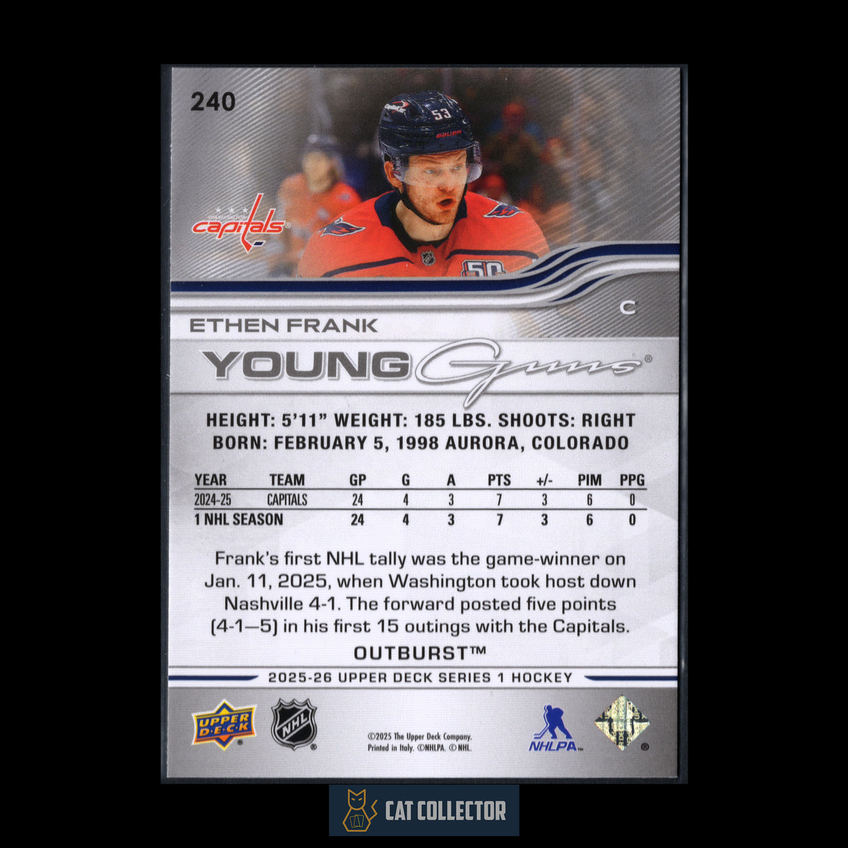 2025-26 UD Series 1 ETHEN FRANK #240 Young guns Outburst Rookie RC