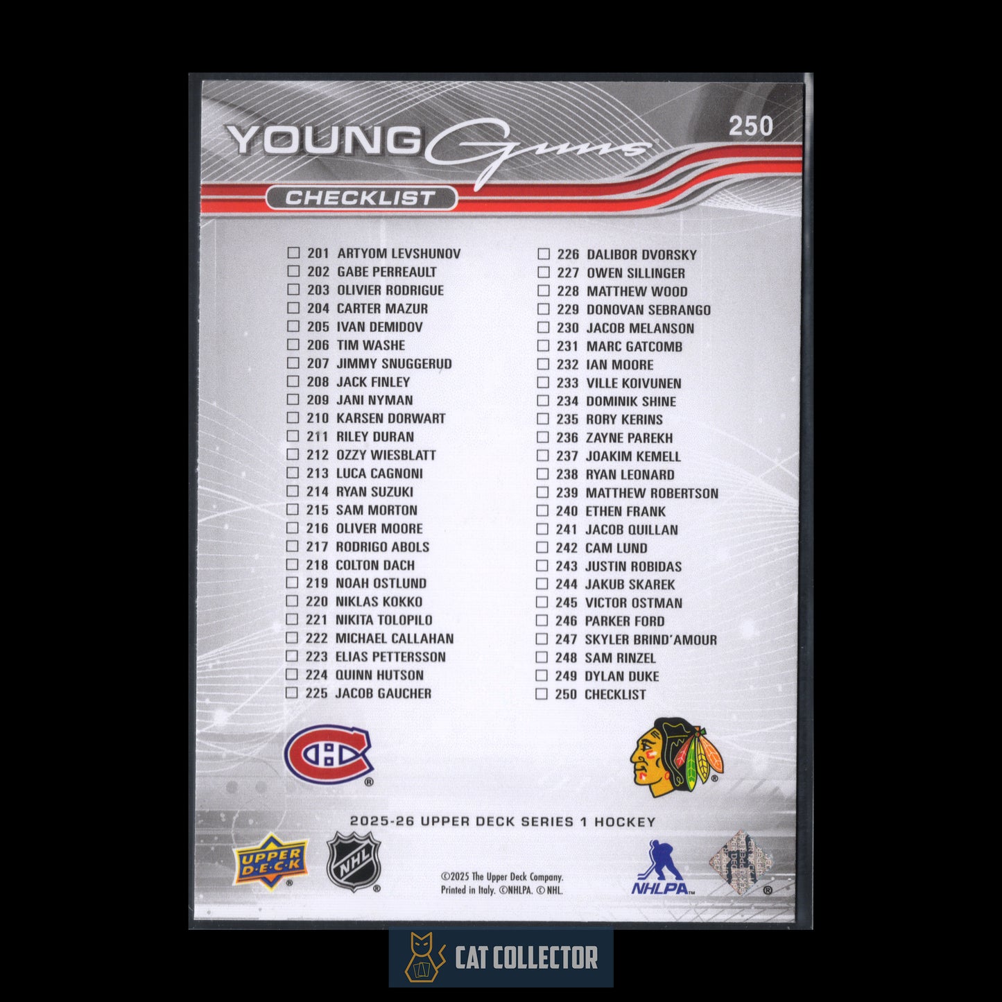2025-26 Upper Deck Series 1 IVAN DEMIDOV / ARTYOM LEVSHUNOV #250 Young guns Checklist RC