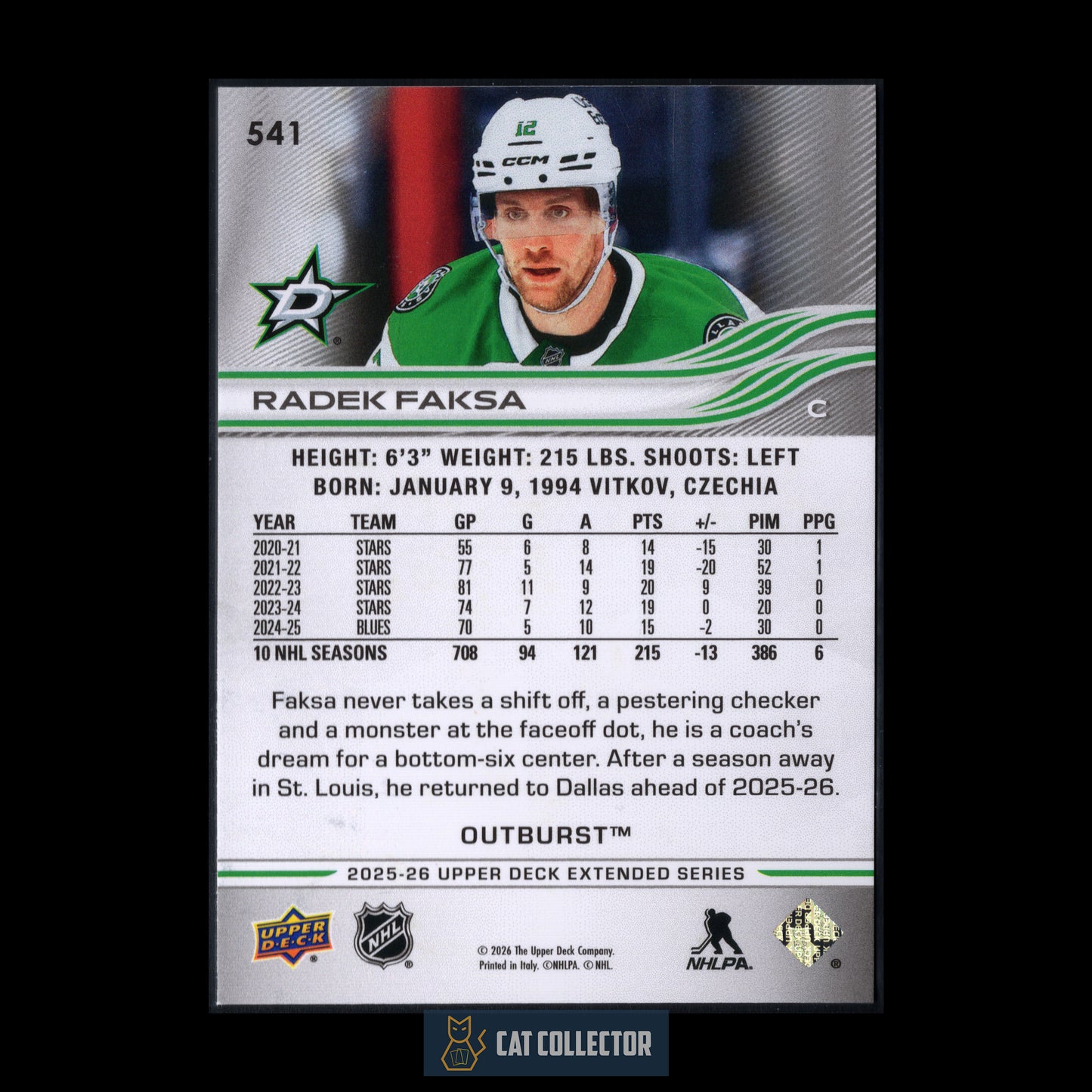 2025-26 Upper Deck Extended series RADEK FAKSA #541 Outburst