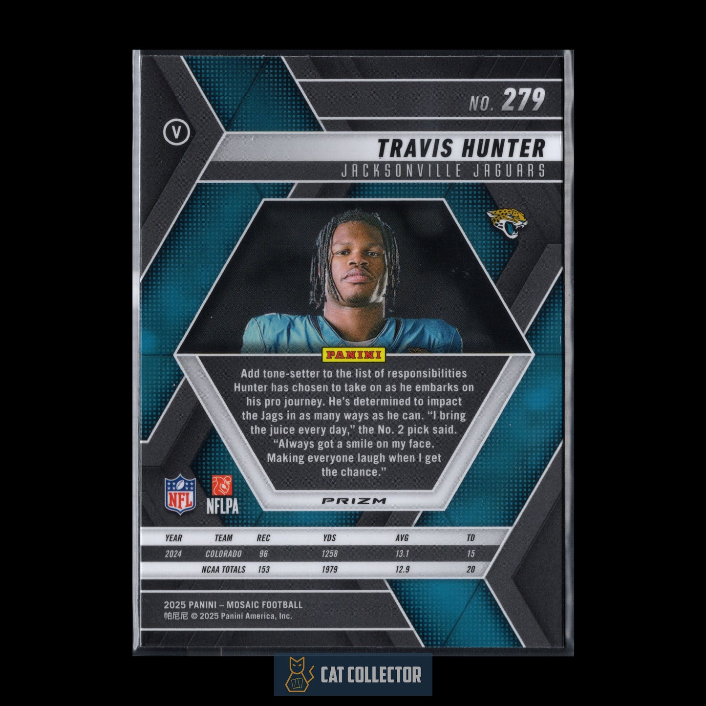 2025 Panini Mosaic TRAVIS HUNTER #279 Rookie Reactive Purple RC