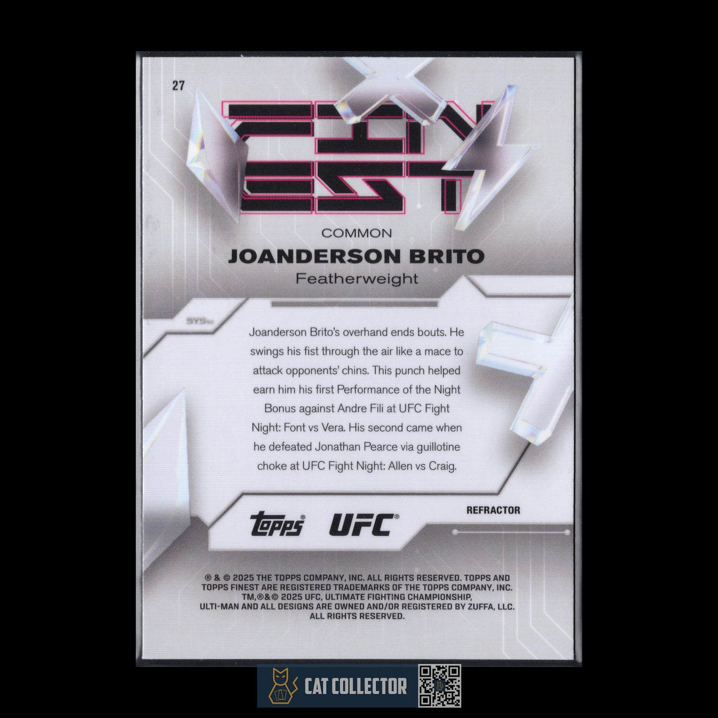 2025 Topps Finest UFC JOANDERSON BRITO #27 Refractor Rookie RC
