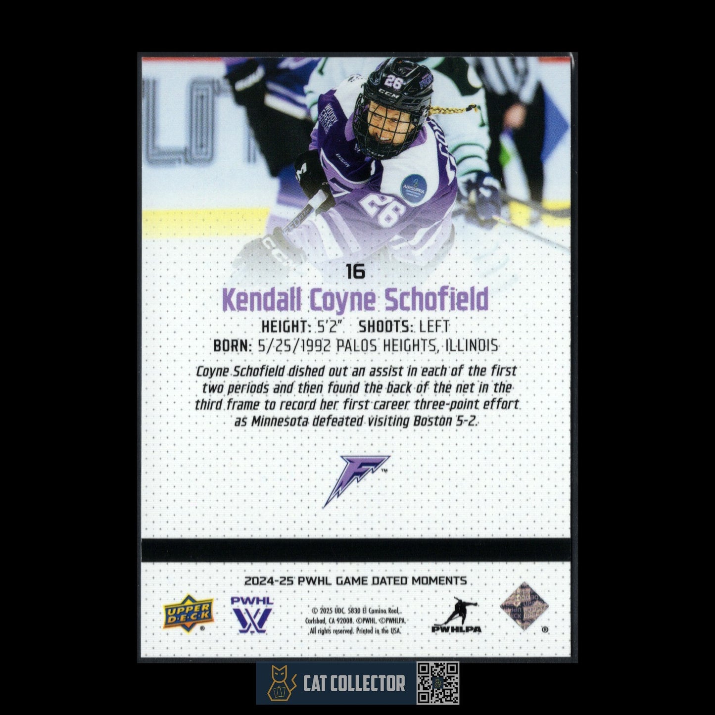 2024-25 UD PWHL Game Dated Moments KENDALL COYNE SCHOFIELD #16 ONLINE EXCUSIVE!