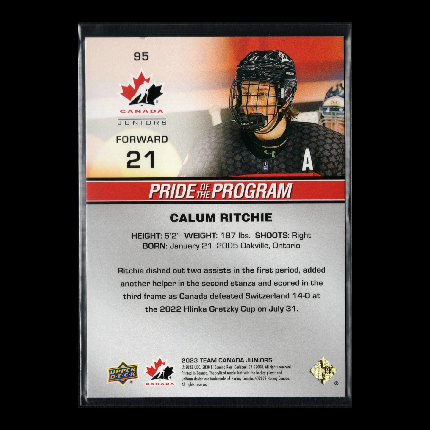 2023 Upper Deck Team Canada Juniors CALUM RITCHIE #95 Pride of the program
