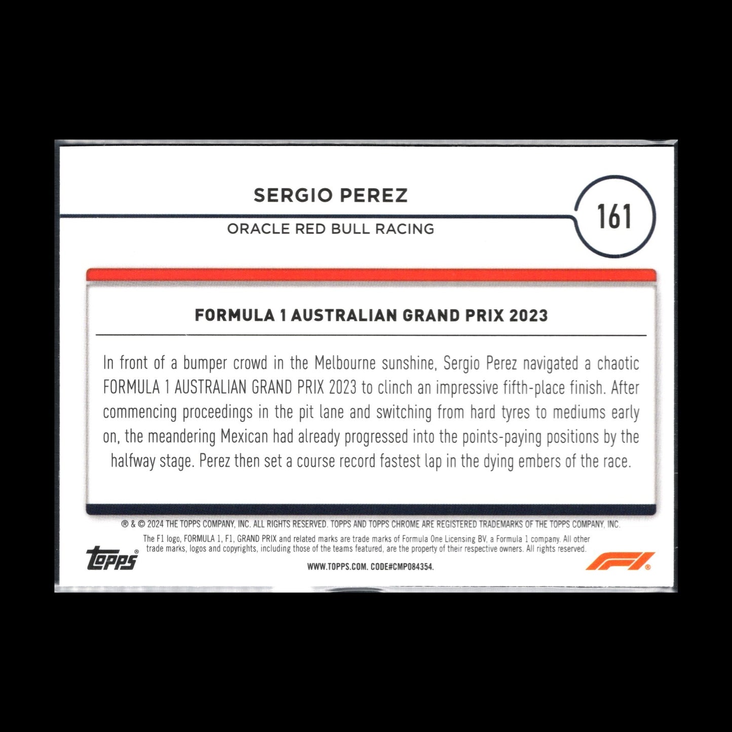 2024 Topps Chrome Formula 1 SERGIO PEREZ #161 Grand Prix Driver of the Day